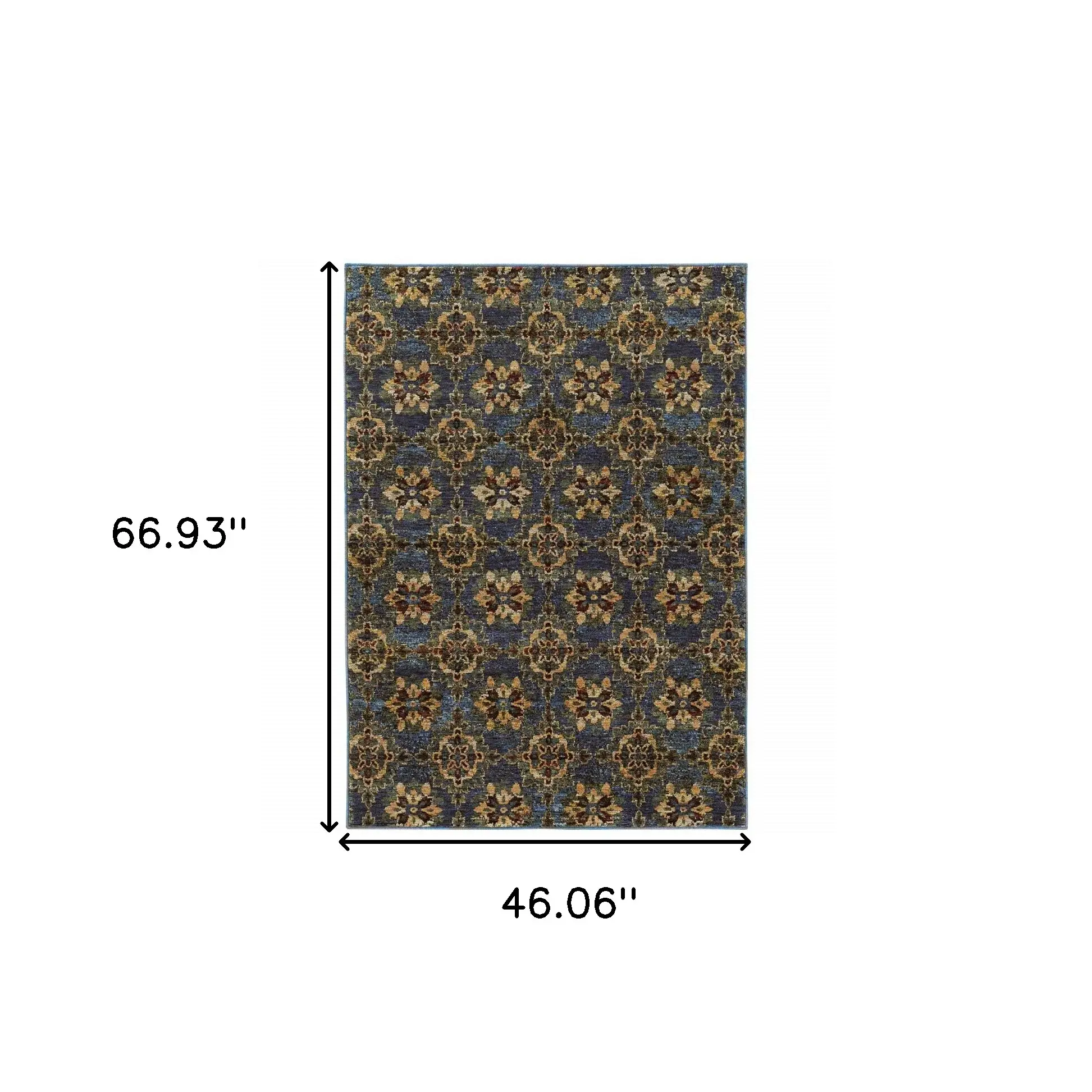 3' X 5' Blue and Gold Oriental Power Loom Area Rug - Image 3