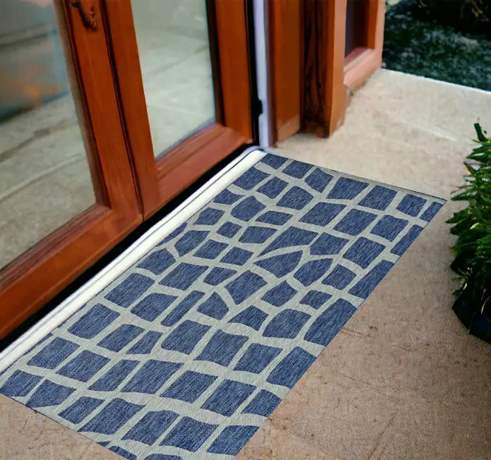 3' X 5' Blue and Gray Abstract Indoor Outdoor Area Rug