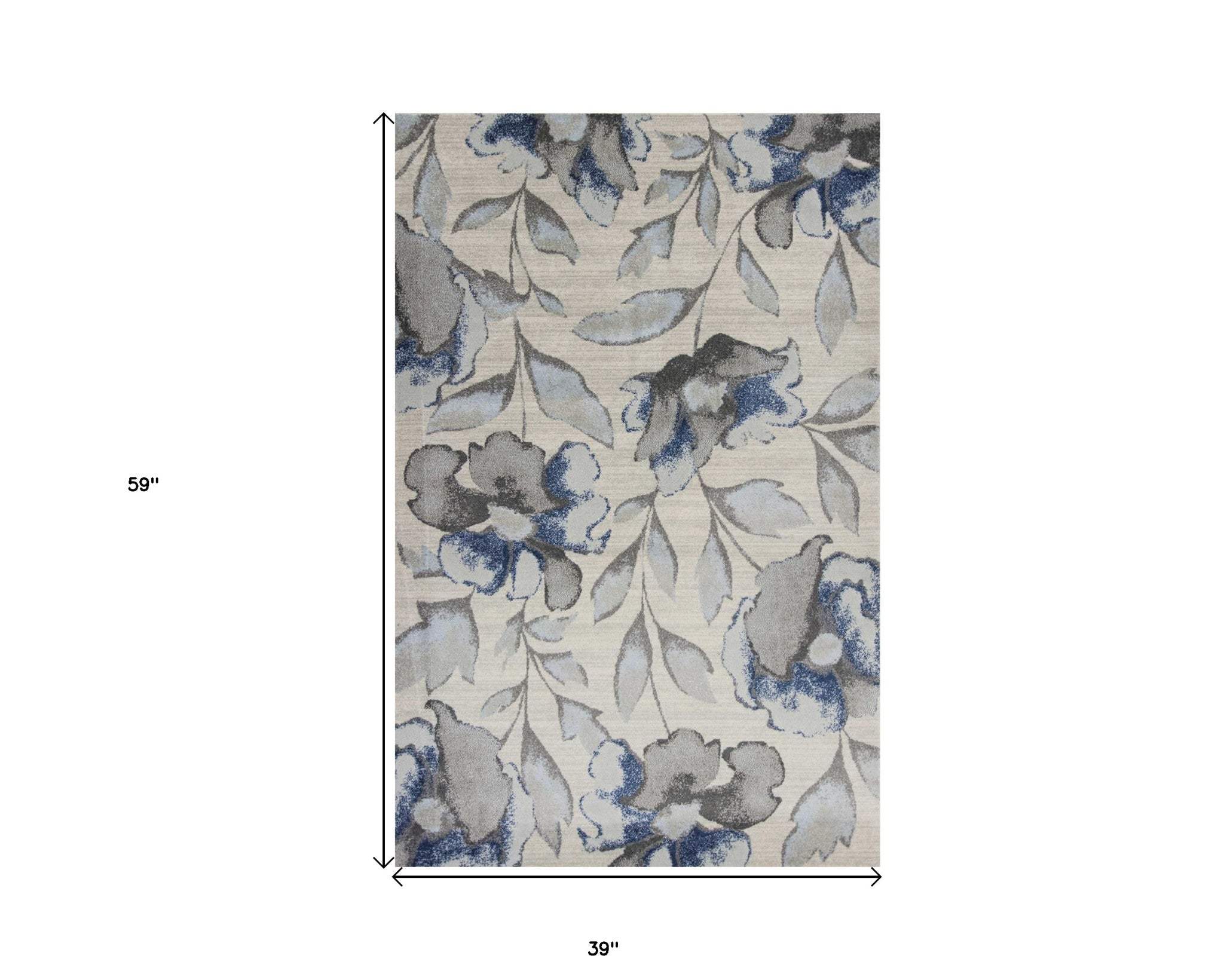 3' X 5' Blue and Gray Floral Vines Area Rug - Image 3