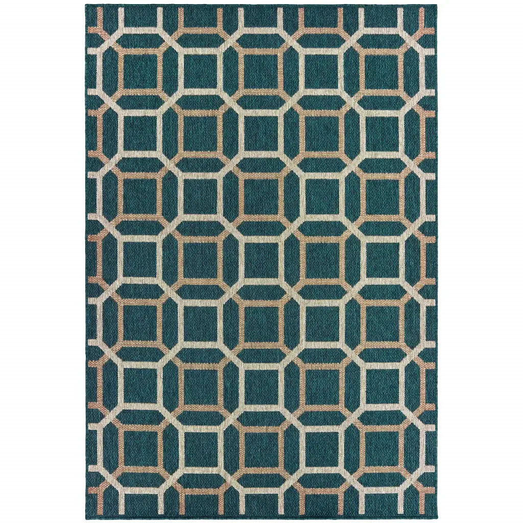 3' X 5' Blue and Gray Geometric Stain Resistant Indoor Outdoor Area Rug