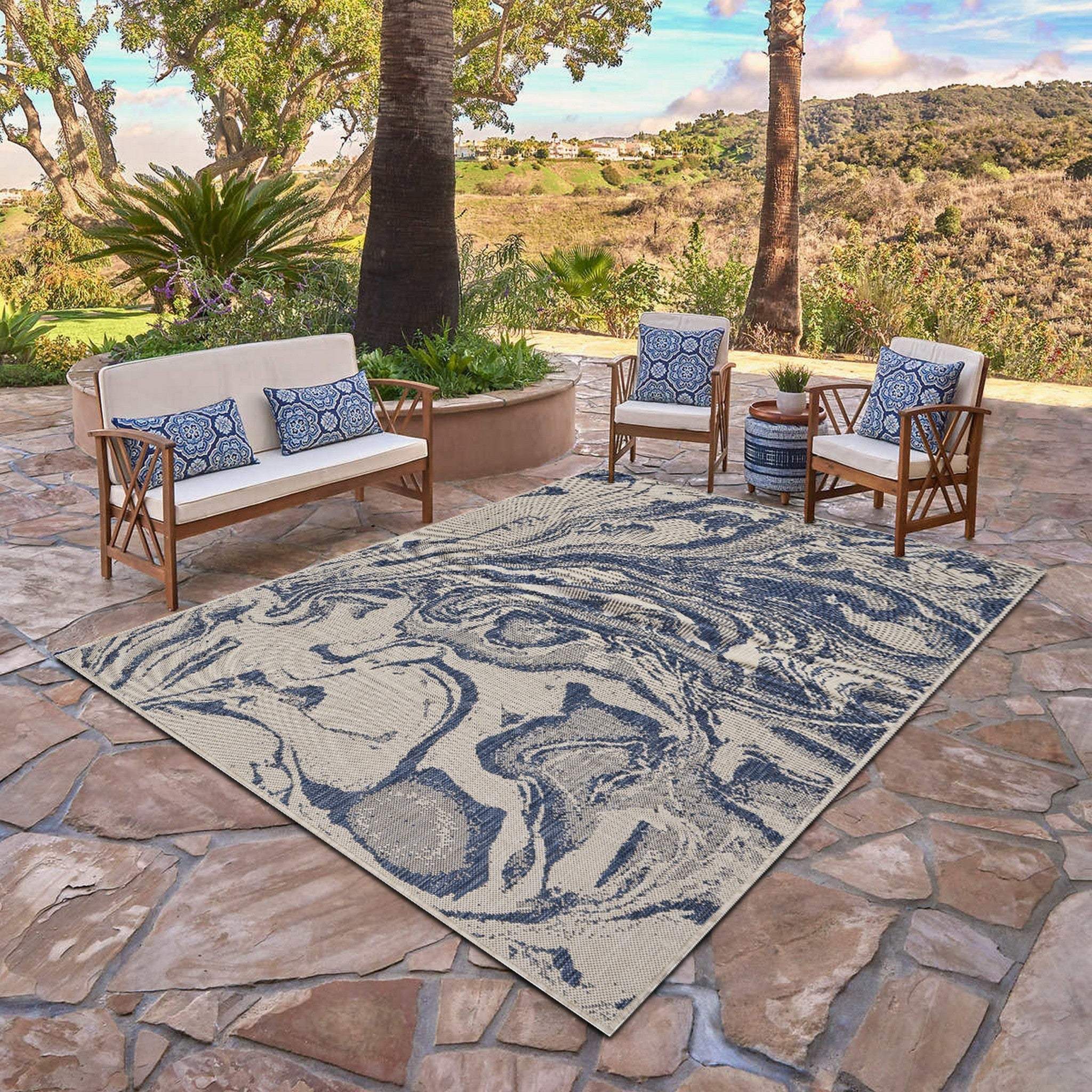 3' X 5' Blue And Gray Indoor Outdoor Area Rug - Image 7