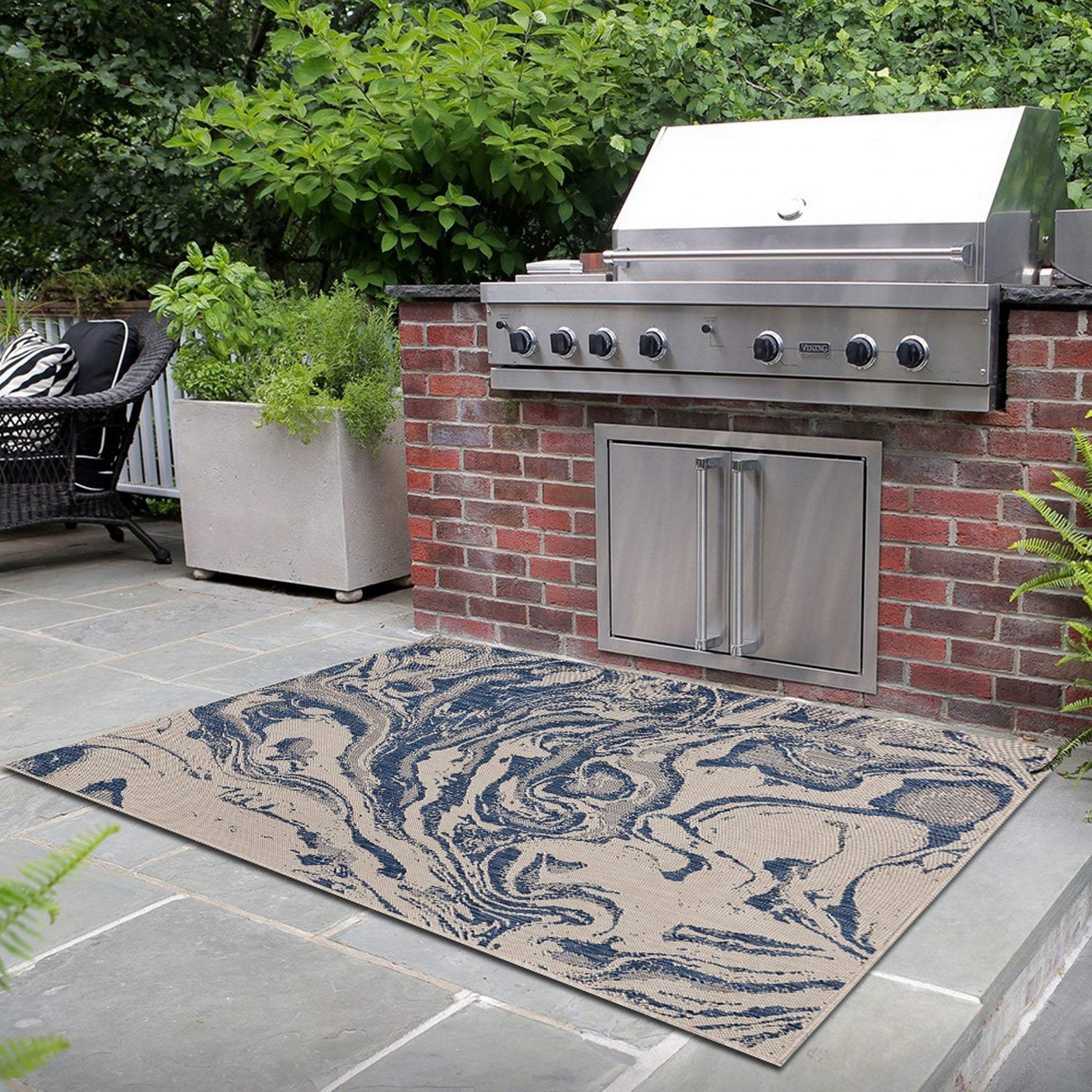 3' X 5' Blue And Gray Indoor Outdoor Area Rug - Image 8
