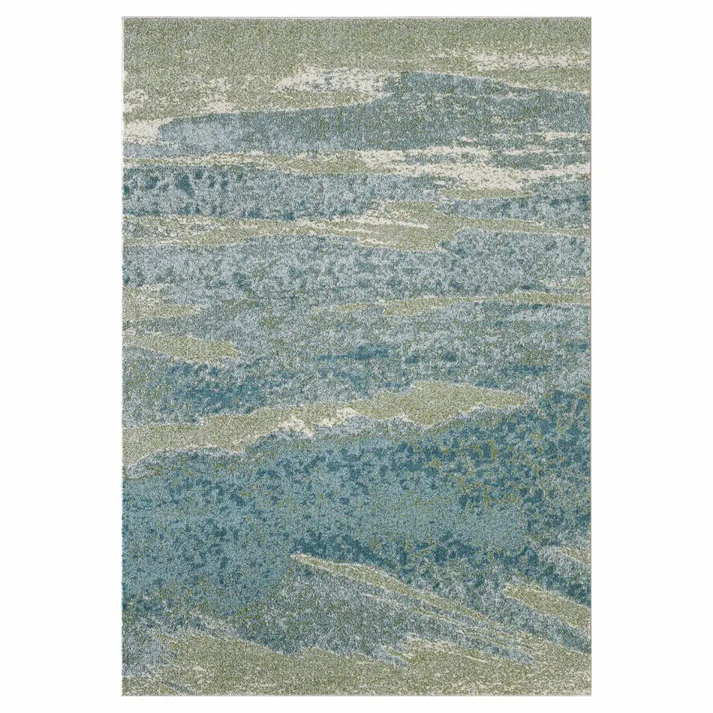 3' X 5' Blue and Green Abstract Area Rug - Image 2