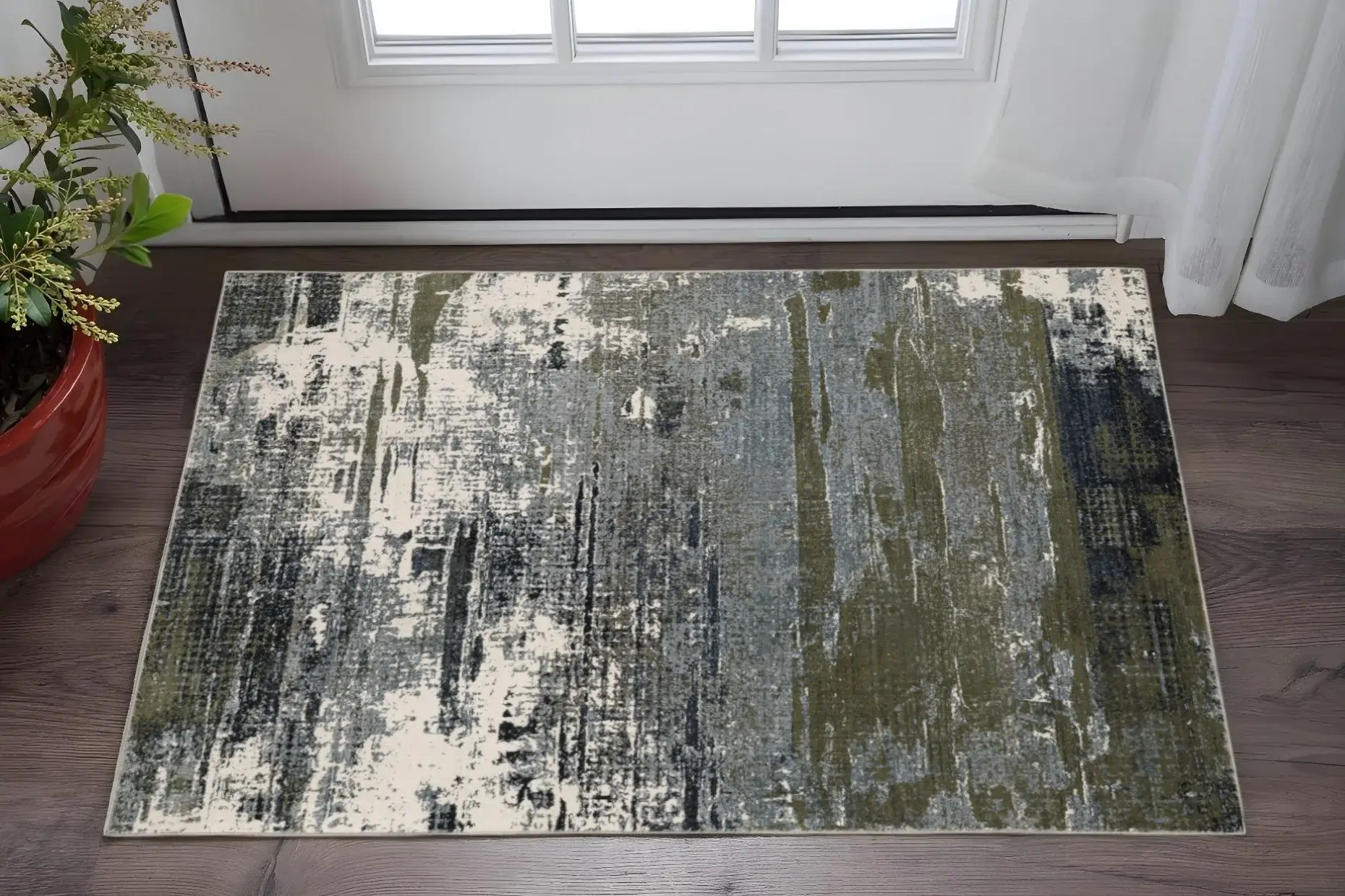 3' X 5' Blue And Green Abstract Power Loom Area Rug