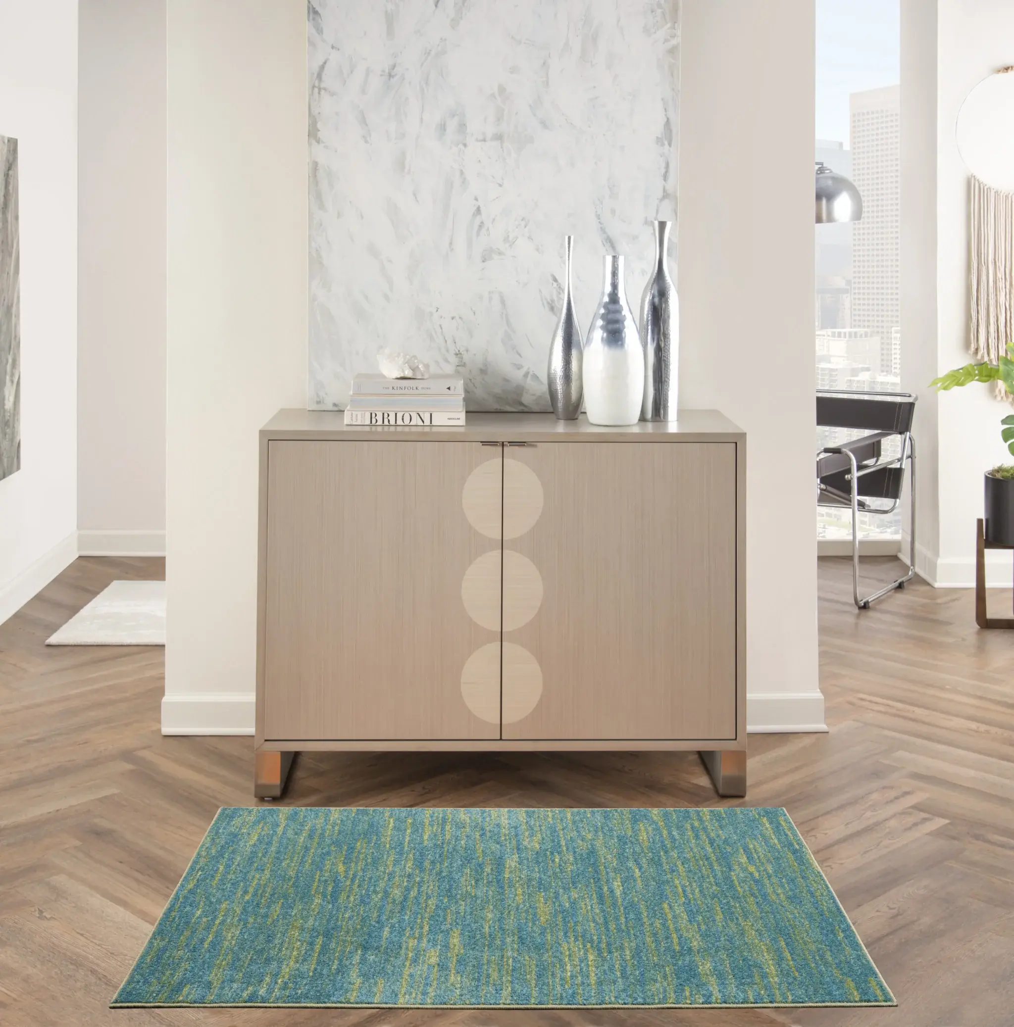 3' X 5' Blue And Green Striped Non Skid Indoor Outdoor Area Rug - Image 6