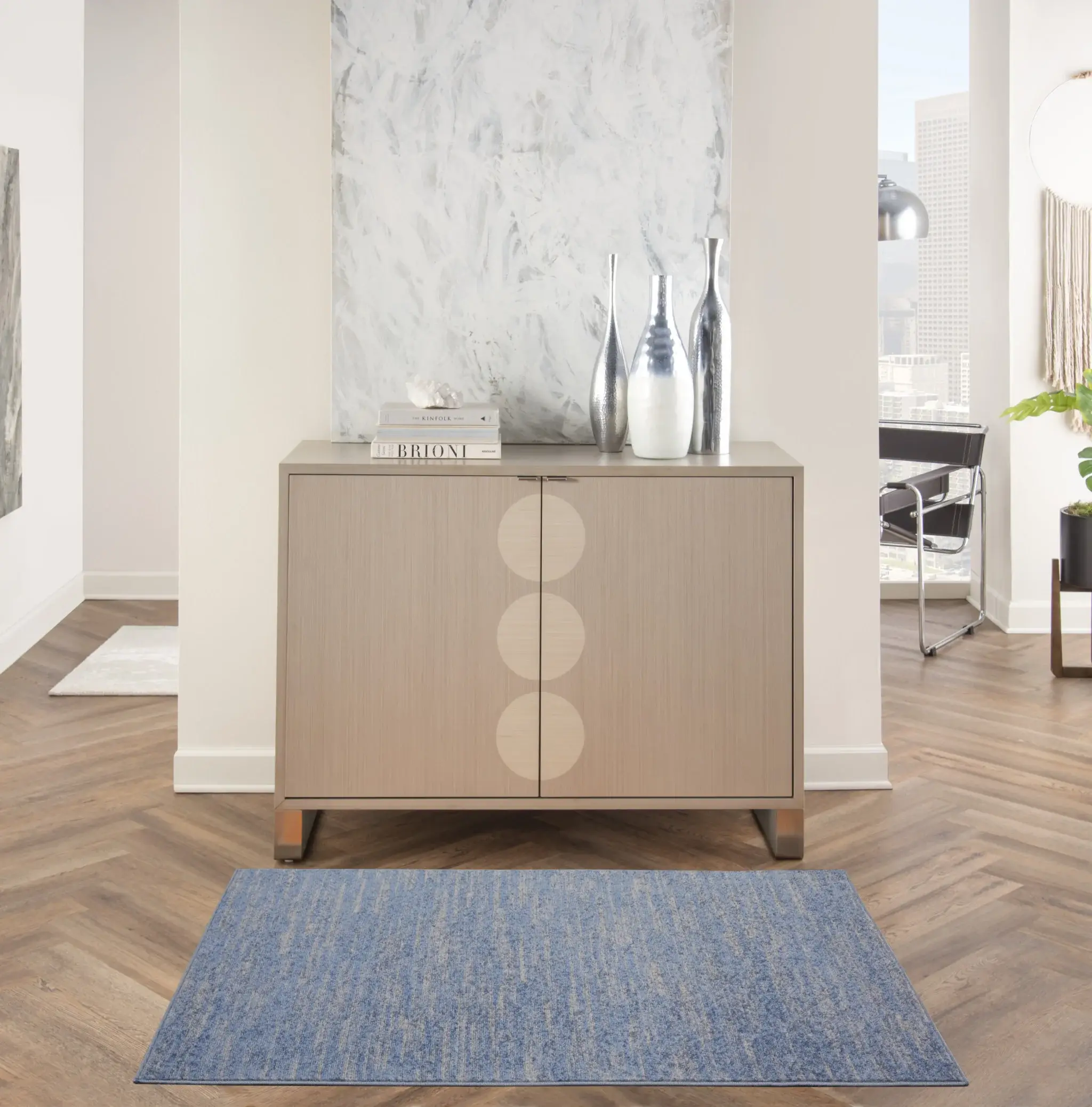 3' X 5' Blue And Grey Striped Non Skid Indoor Outdoor Area Rug - Image 5