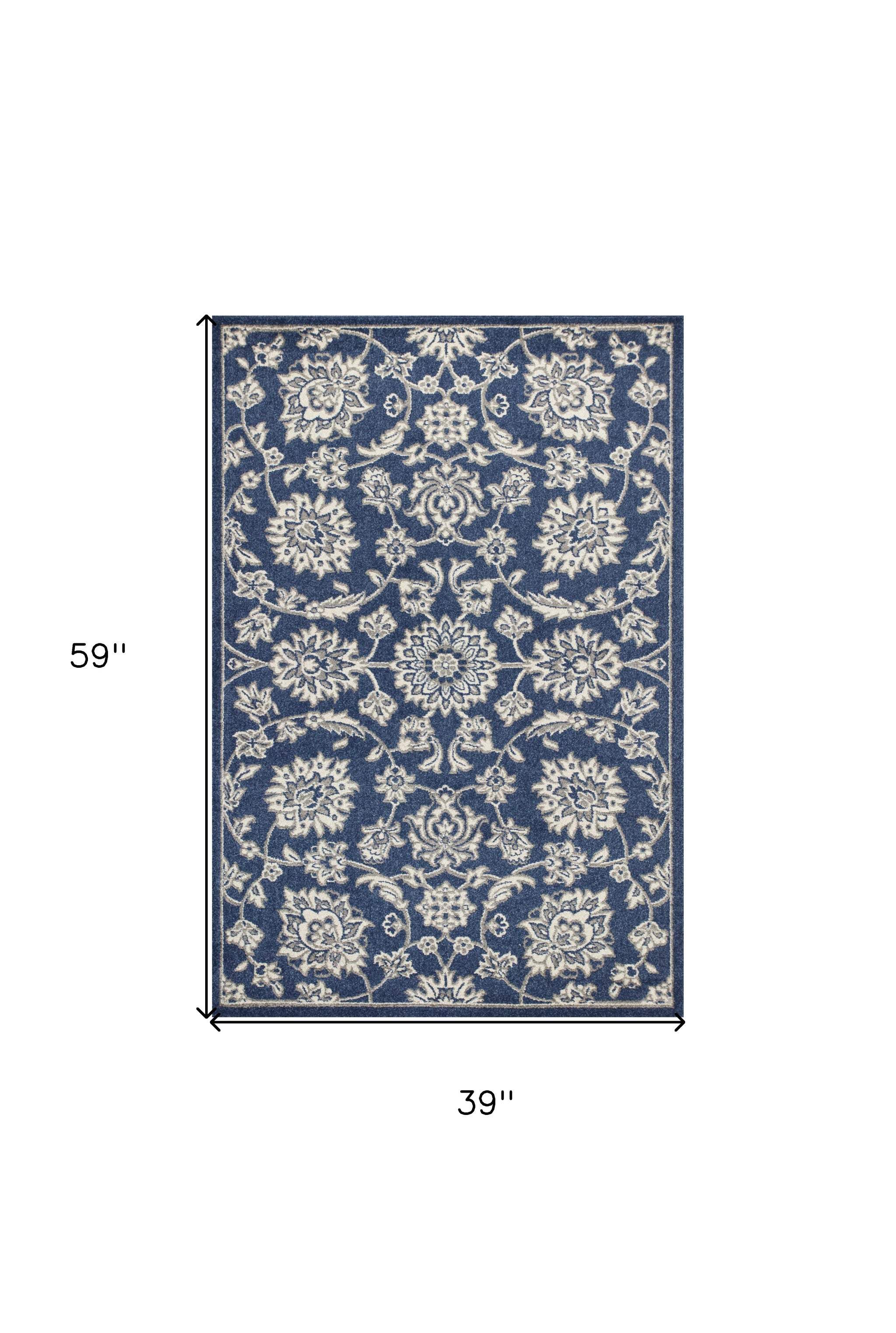 3' X 5' Blue and Ivory Area Rug - Image 3