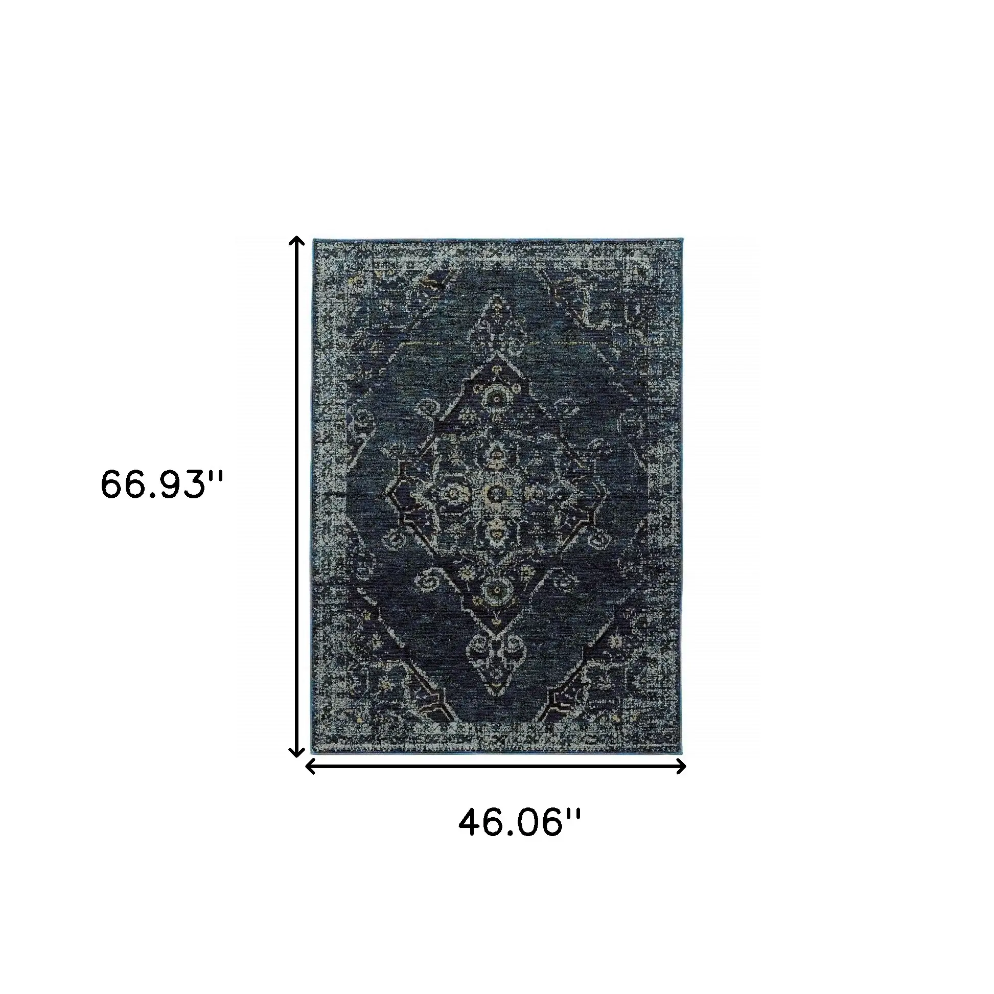 3' X 5' Blue and Ivory Oriental Power Loom Area Rug - Image 3