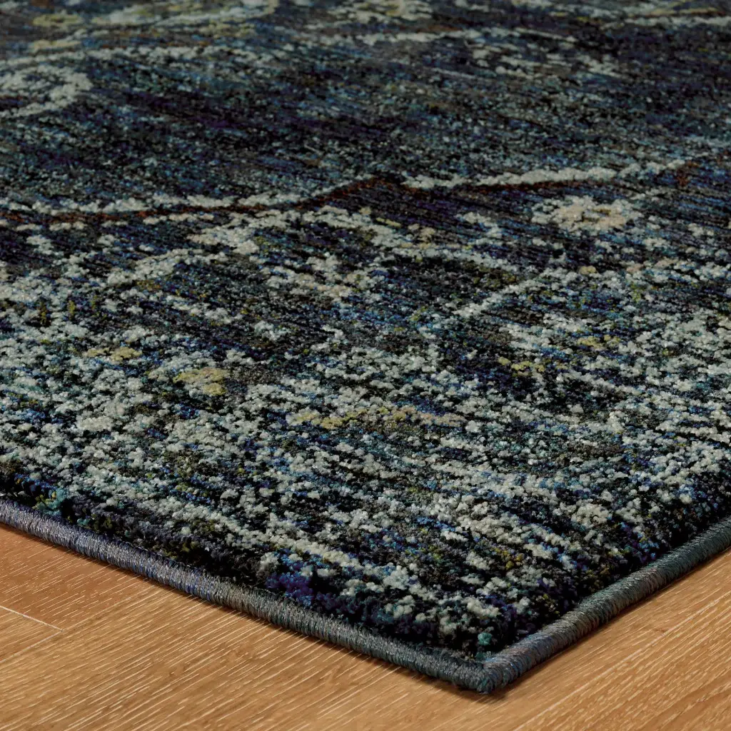 3' X 5' Blue and Ivory Oriental Power Loom Area Rug - Image 4