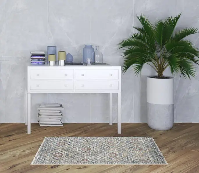 3' X 5' Blue And Ivory Southwestern Power Loom Non Skid Area Rug - Image 2