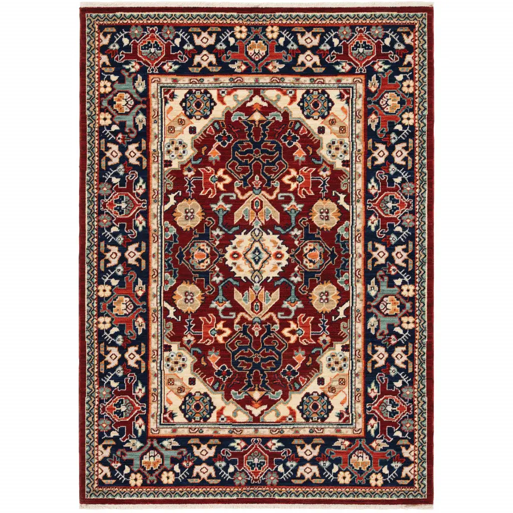 3' X 5' Blue and Red Oriental Power Loom Area Rug - Image 2