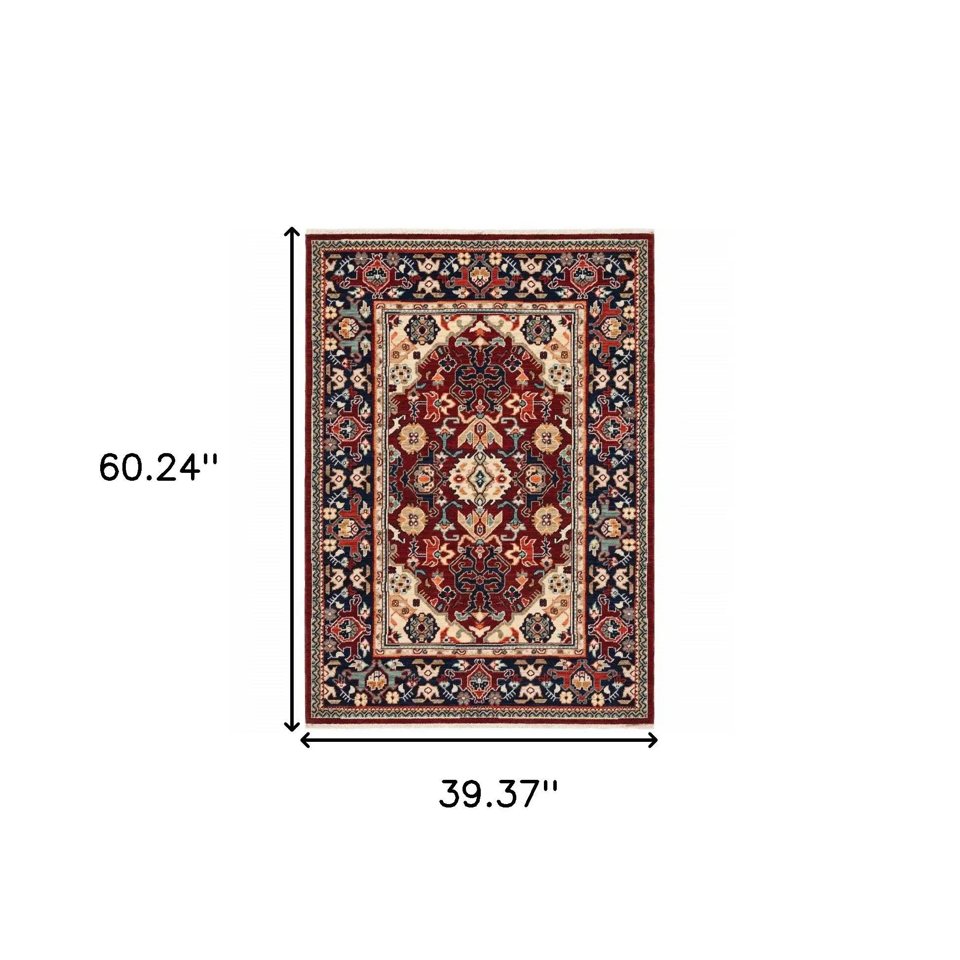 3' X 5' Blue and Red Oriental Power Loom Area Rug - Image 3