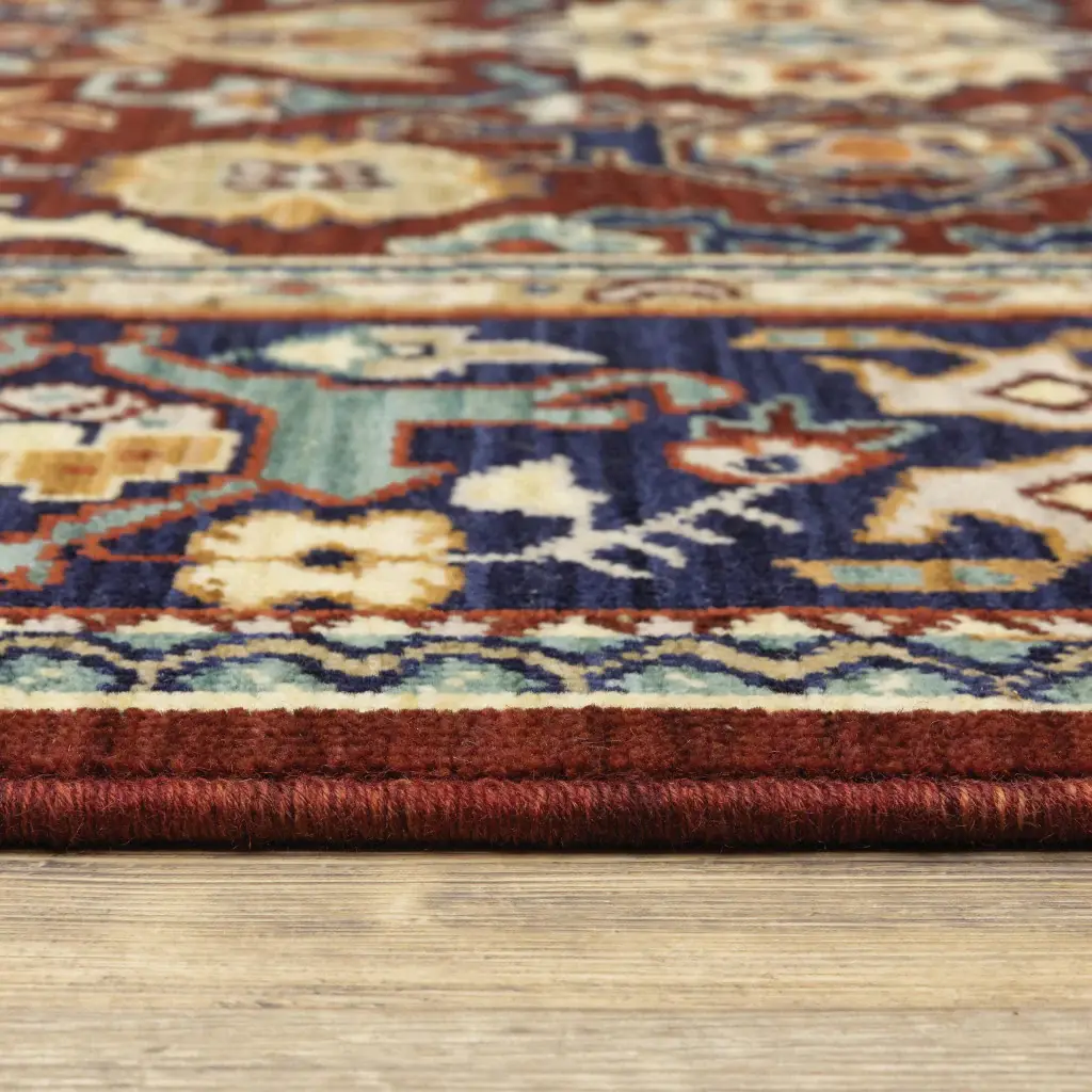 3' X 5' Blue and Red Oriental Power Loom Area Rug - Image 4