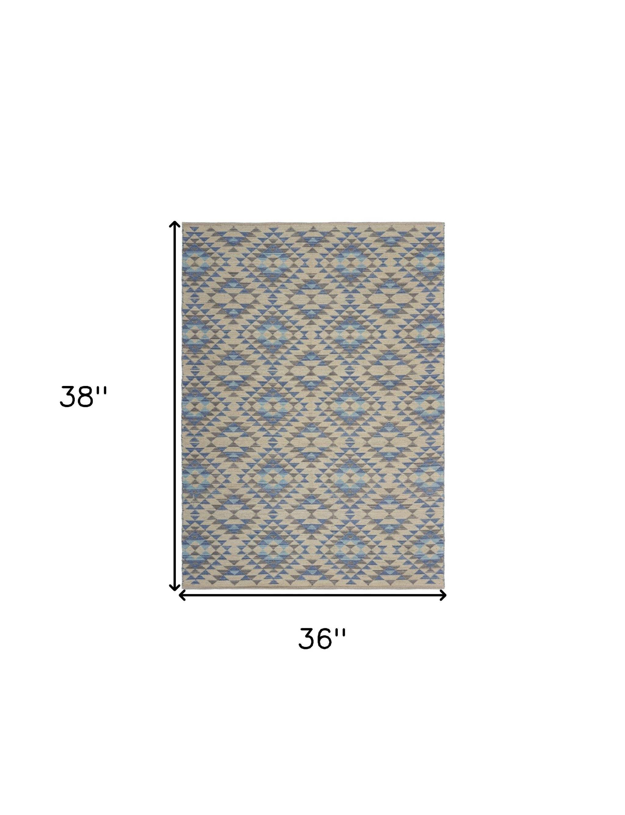 3' x 5' Blue Decorative Lattice Area Rug - Image 6