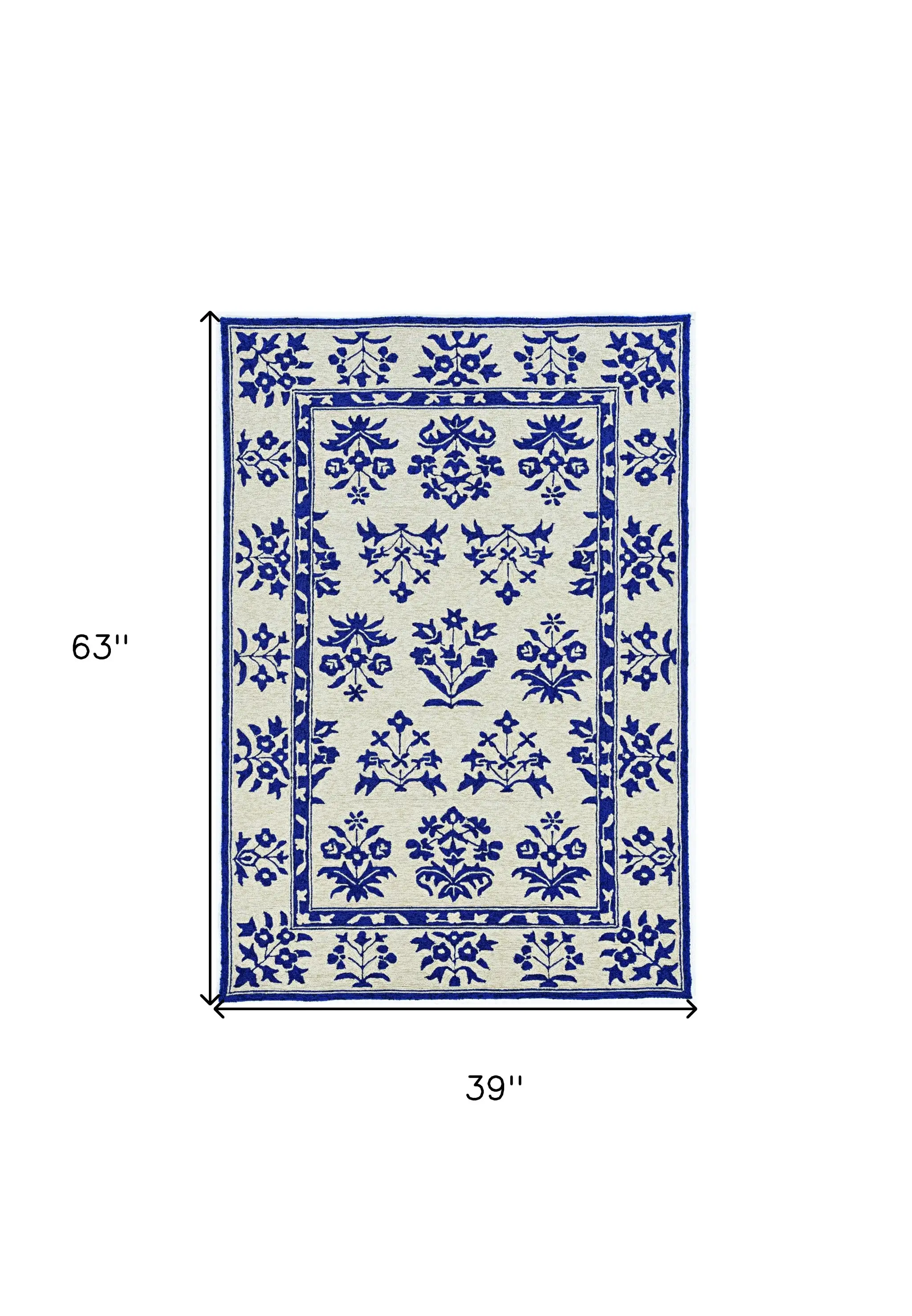 3' X 5' Blue Floral Handmade Indoor Outdoor Area Rug - Image 3