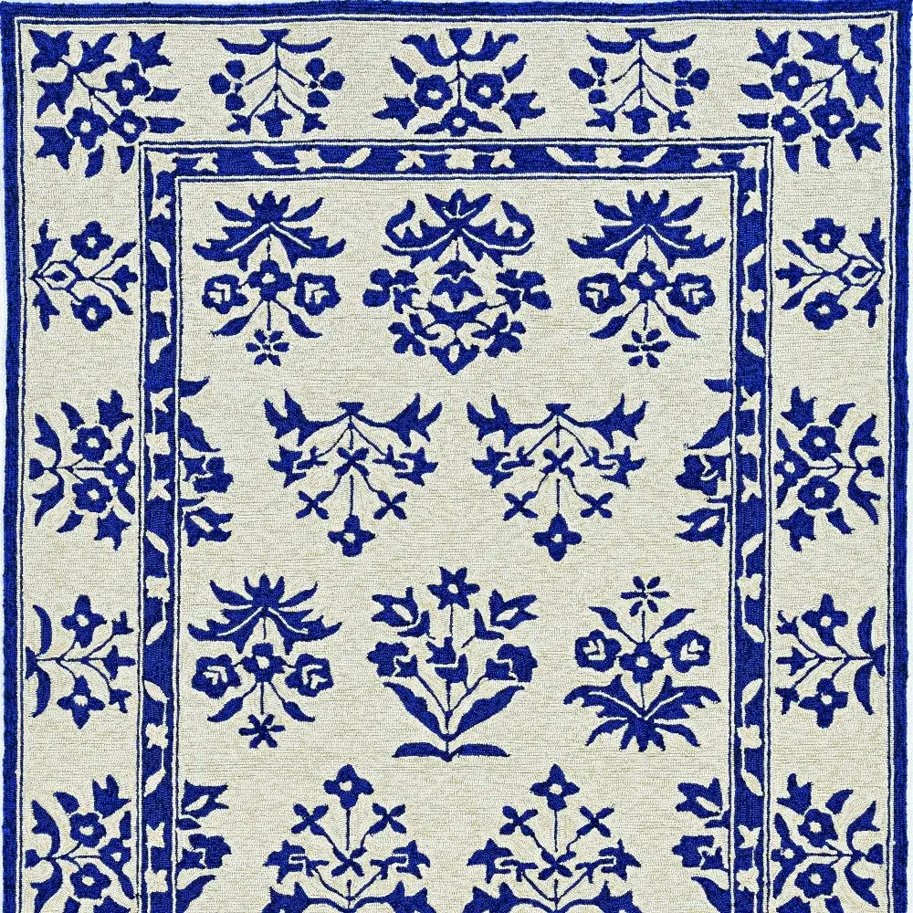3' X 5' Blue Floral Handmade Indoor Outdoor Area Rug - Image 4