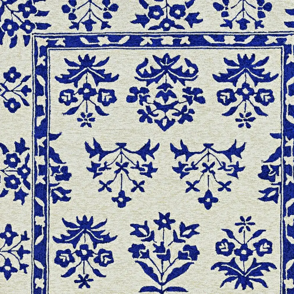 3' X 5' Blue Floral Handmade Indoor Outdoor Area Rug - Image 5