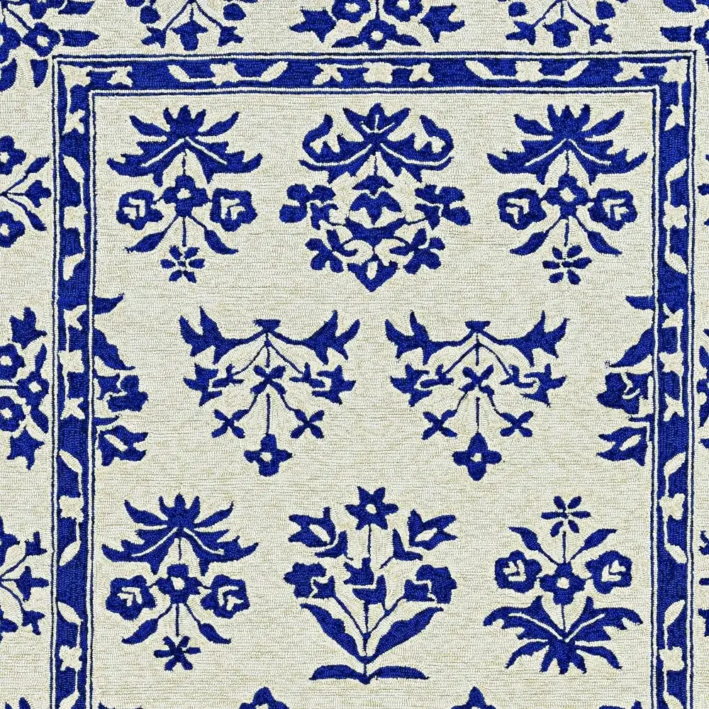 3' X 5' Blue Floral Handmade Indoor Outdoor Area Rug - Image 6