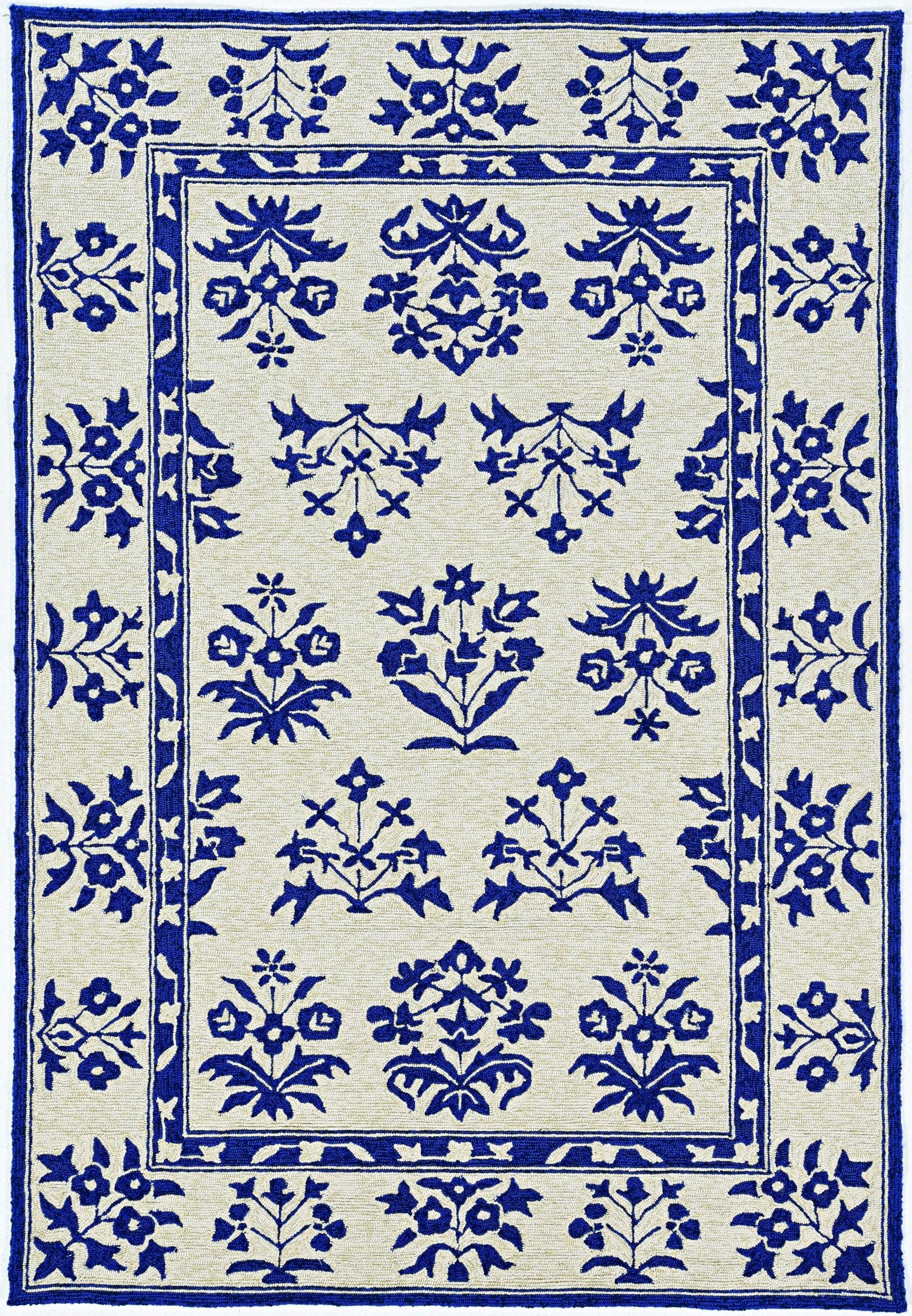 3' X 5' Blue Floral Handmade Indoor Outdoor Area Rug - Image 7