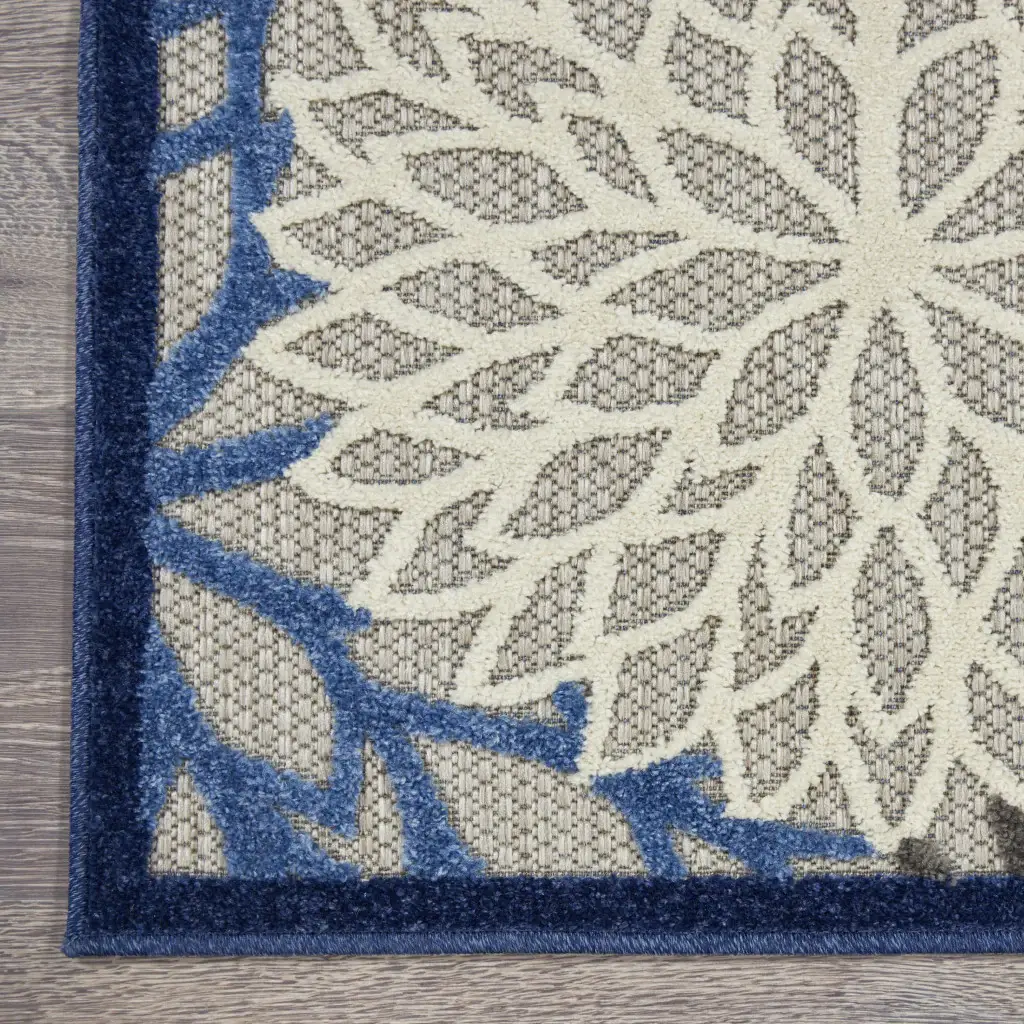 3' X 5' Blue Floral Non Skid Indoor Outdoor Area Rug - Image 6