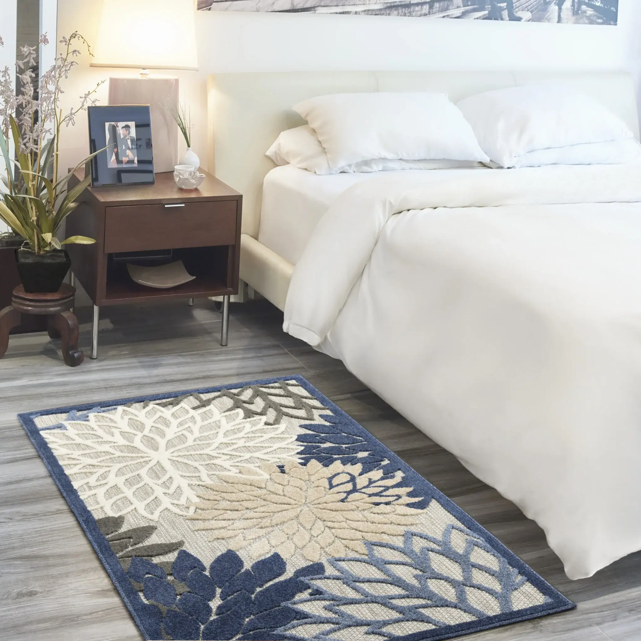 3' X 5' Blue Floral Non Skid Indoor Outdoor Area Rug - Image 8