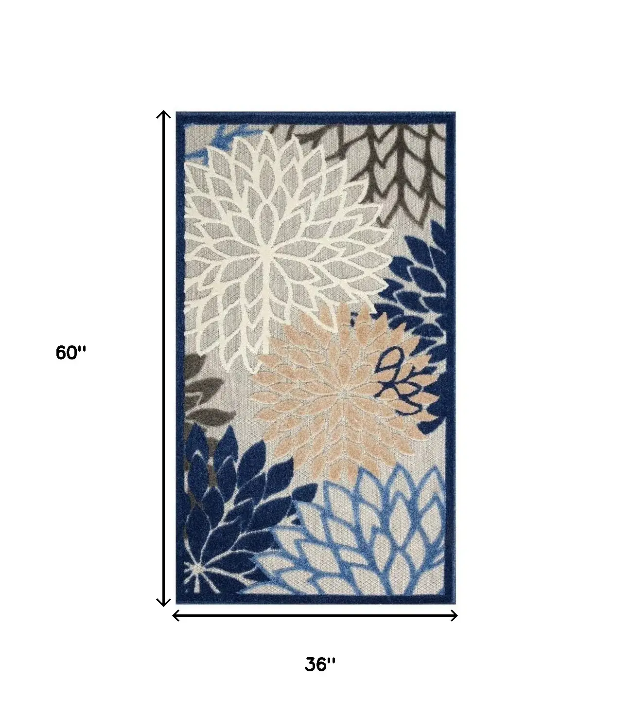 3' X 5' Blue Floral Non Skid Indoor Outdoor Area Rug - Image 9