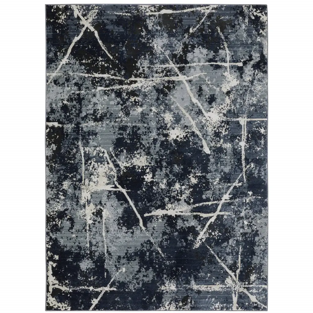 3' X 5' Blue Grey And Beige Abstract Power Loom Stain Resistant Area Rug - Image 2