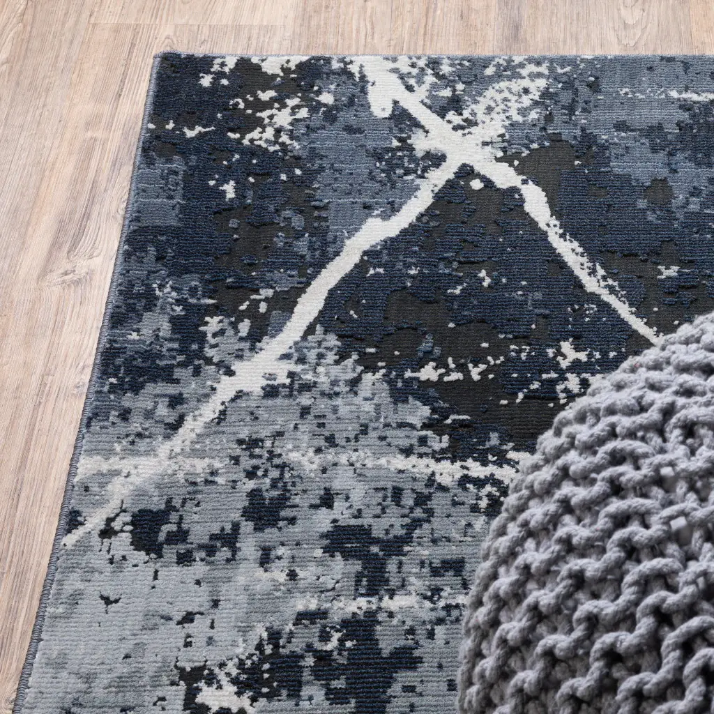 3' X 5' Blue Grey And Beige Abstract Power Loom Stain Resistant Area Rug - Image 4