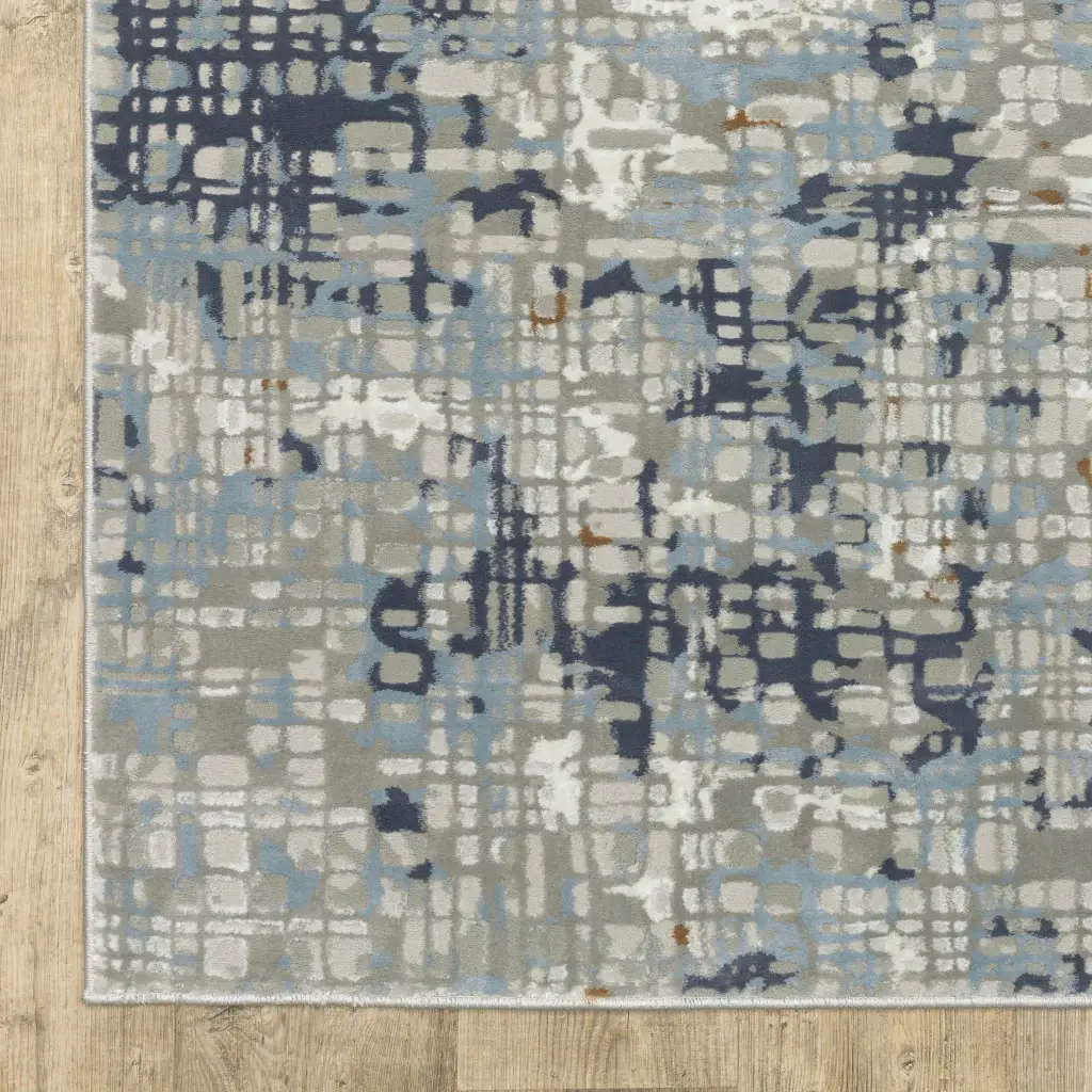 3' X 5' Blue Ivory Grey Brown Beige And Light Blue Abstract Power Loom Stain Resistant Area Rug - Image 4