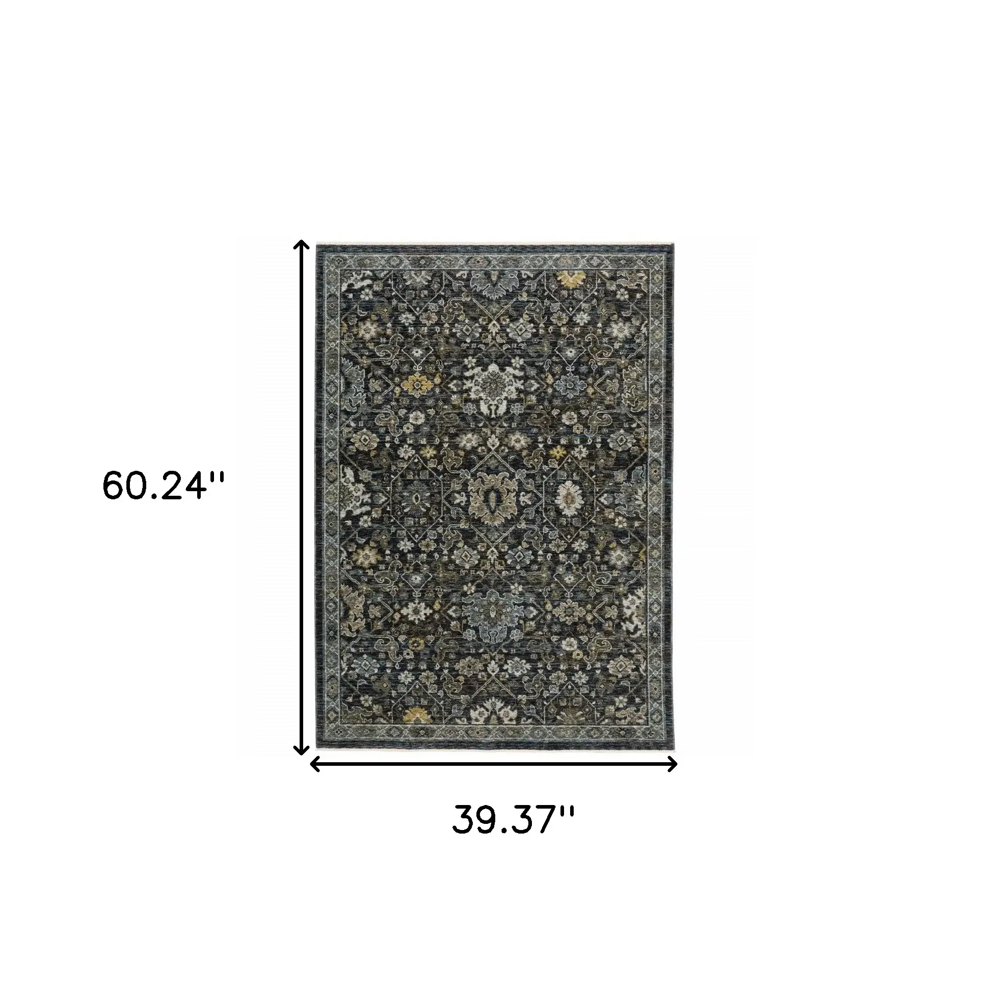 3' X 5' Blue Ivory Grey Gold Green And Brown Oriental Power Loom Stain Resistant Area Rug With Fringe - Image 3