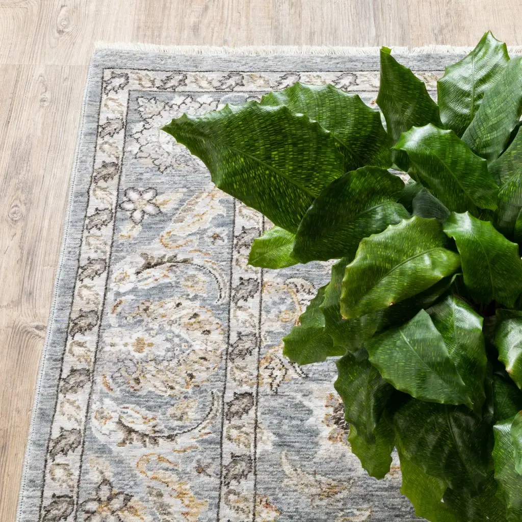 3' X 5' Blue Ivory Machine Woven Floral Oriental Indoor Area Rug - Image 3