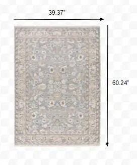 3' X 5' Blue Ivory Machine Woven Floral Oriental Indoor Area Rug - Image 4