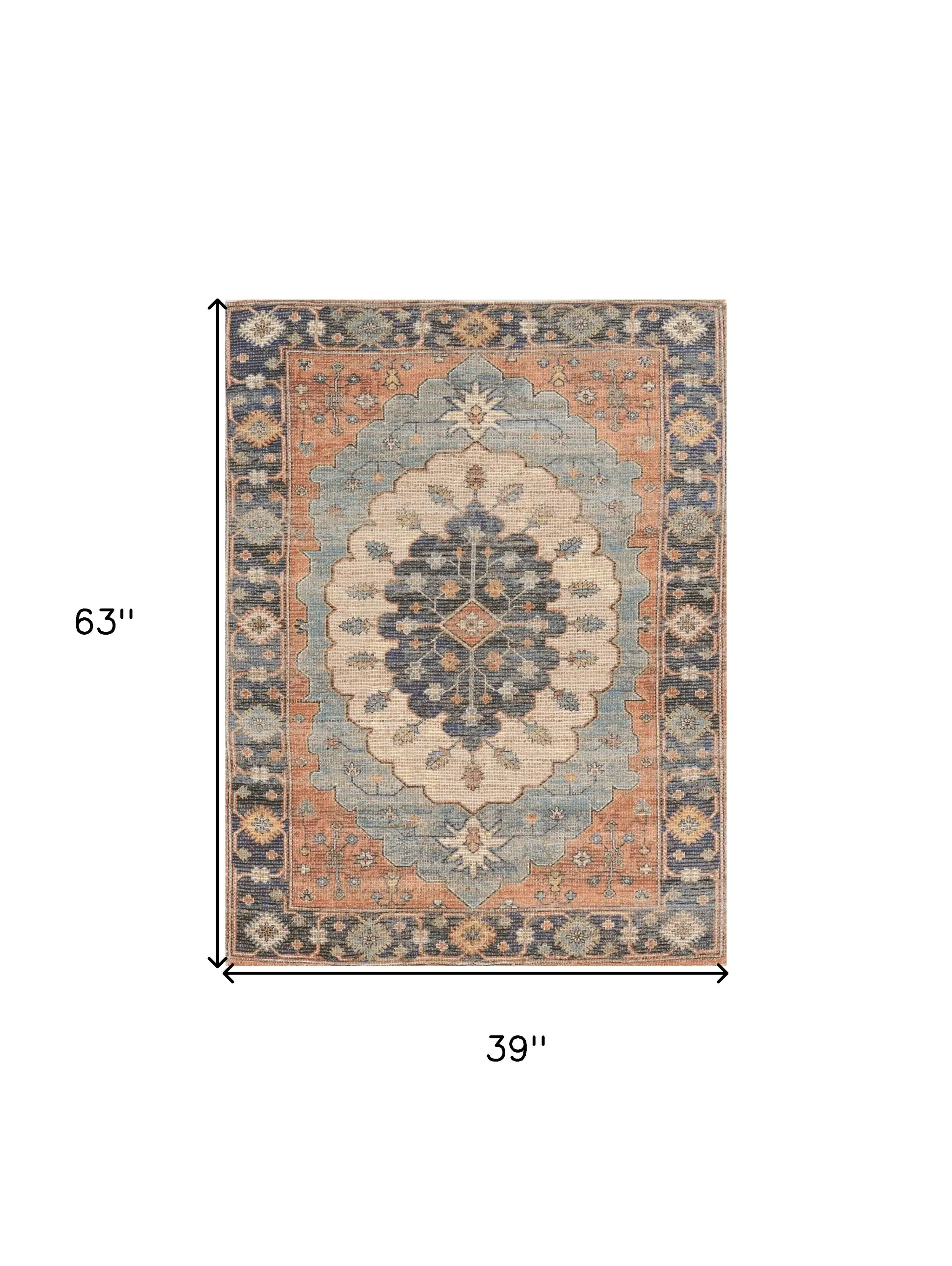 3' X 5' Blue Medallion Hand Woven Area Rug - Image 3