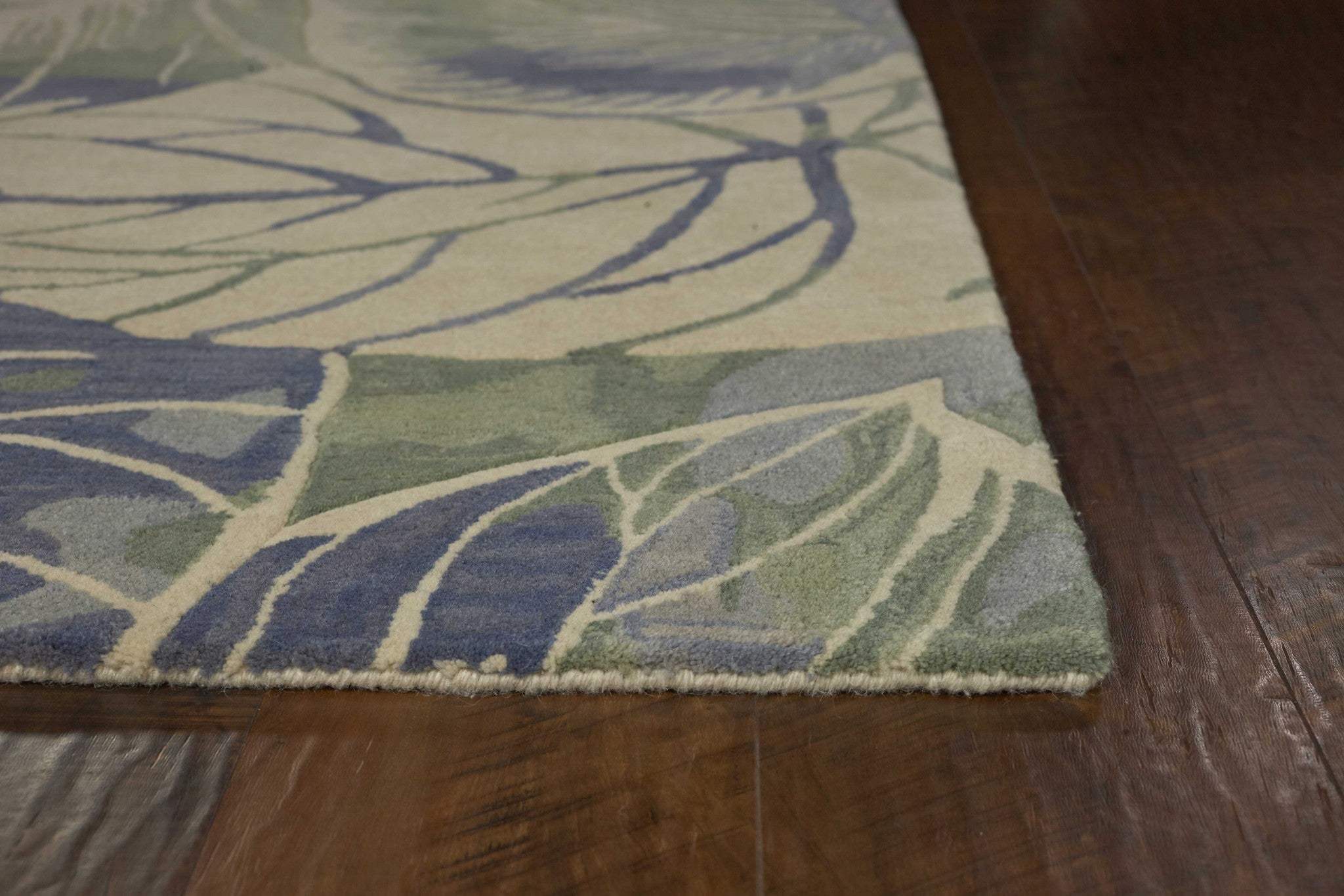 3' X 5' Blue Or Green Tropical Leaves Wool Indoor Area Rug - Image 2