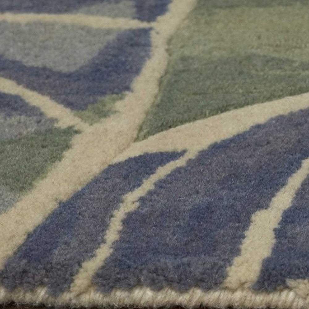 3' X 5' Blue Or Green Tropical Leaves Wool Indoor Area Rug - Image 4