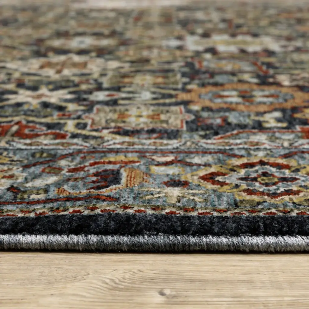 3' X 5' Blue Red Beige Orange Green And Rust Oriental Power Loom Stain Resistant Area Rug With Fringe - Image 5
