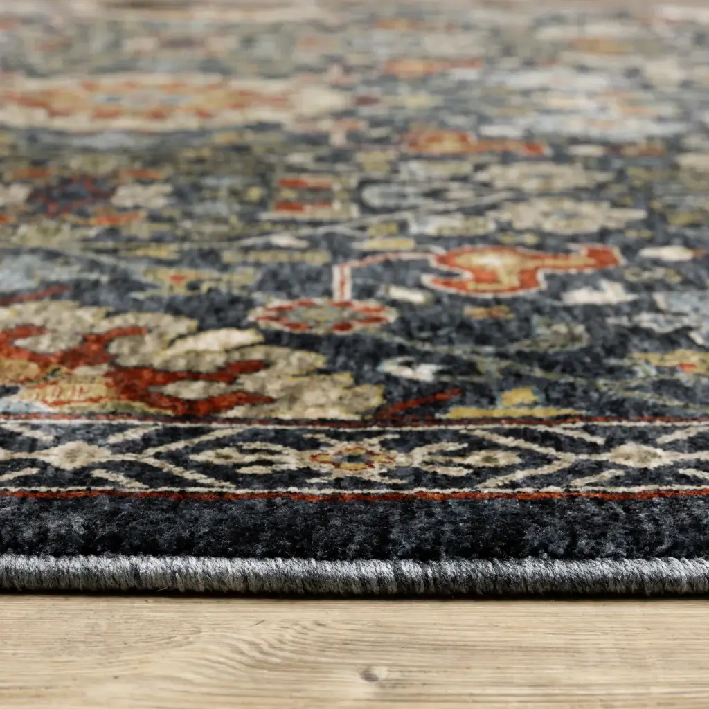 3' X 5' Blue Red Ivory And Gold Oriental Power Loom Stain Resistant Area Rug With Fringe - Image 3