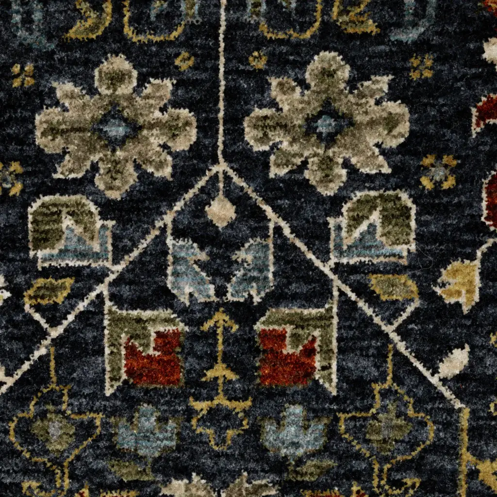 3' X 5' Blue Red Ivory And Gold Oriental Power Loom Stain Resistant Area Rug With Fringe - Image 4