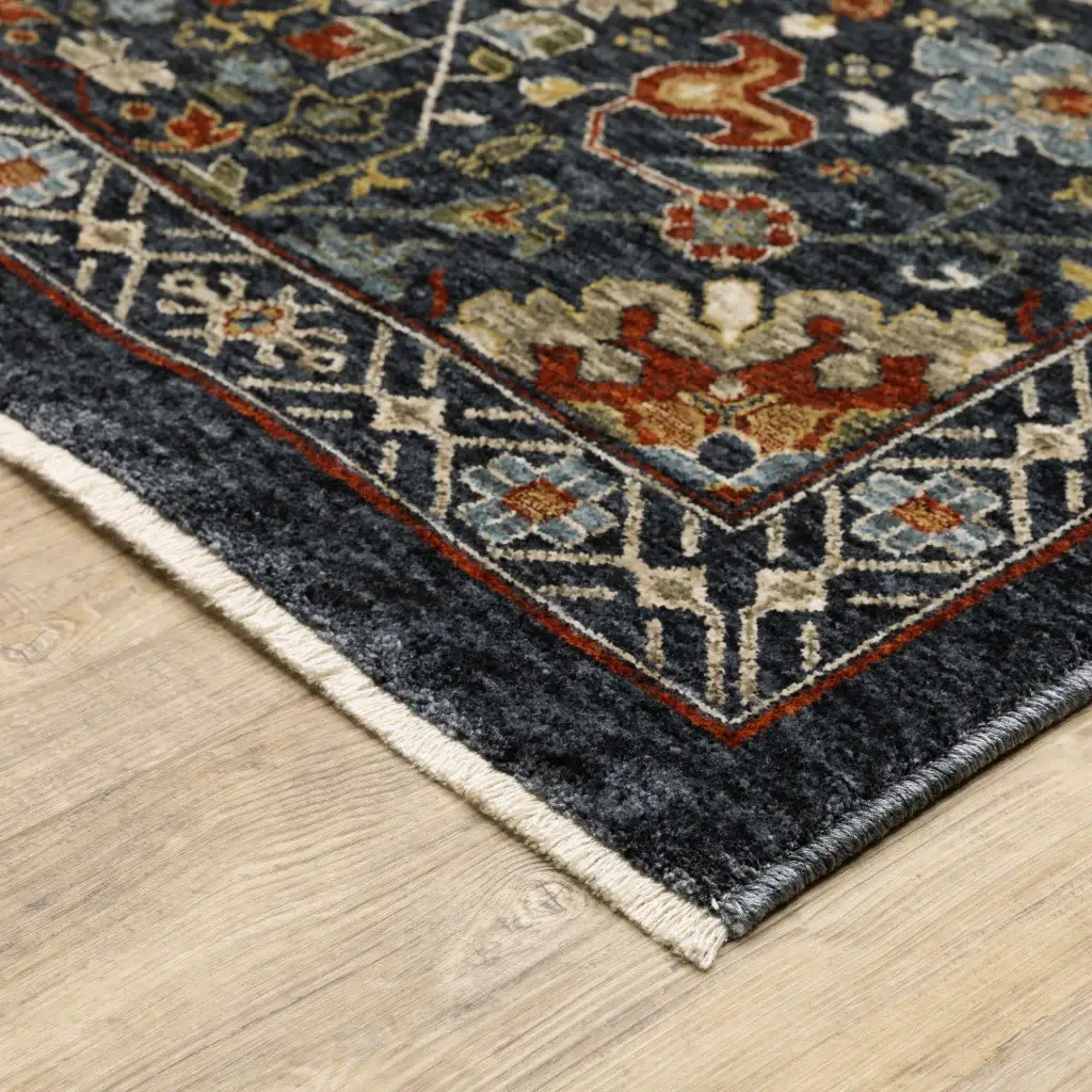 3' X 5' Blue Red Ivory And Gold Oriental Power Loom Stain Resistant Area Rug With Fringe - Image 5
