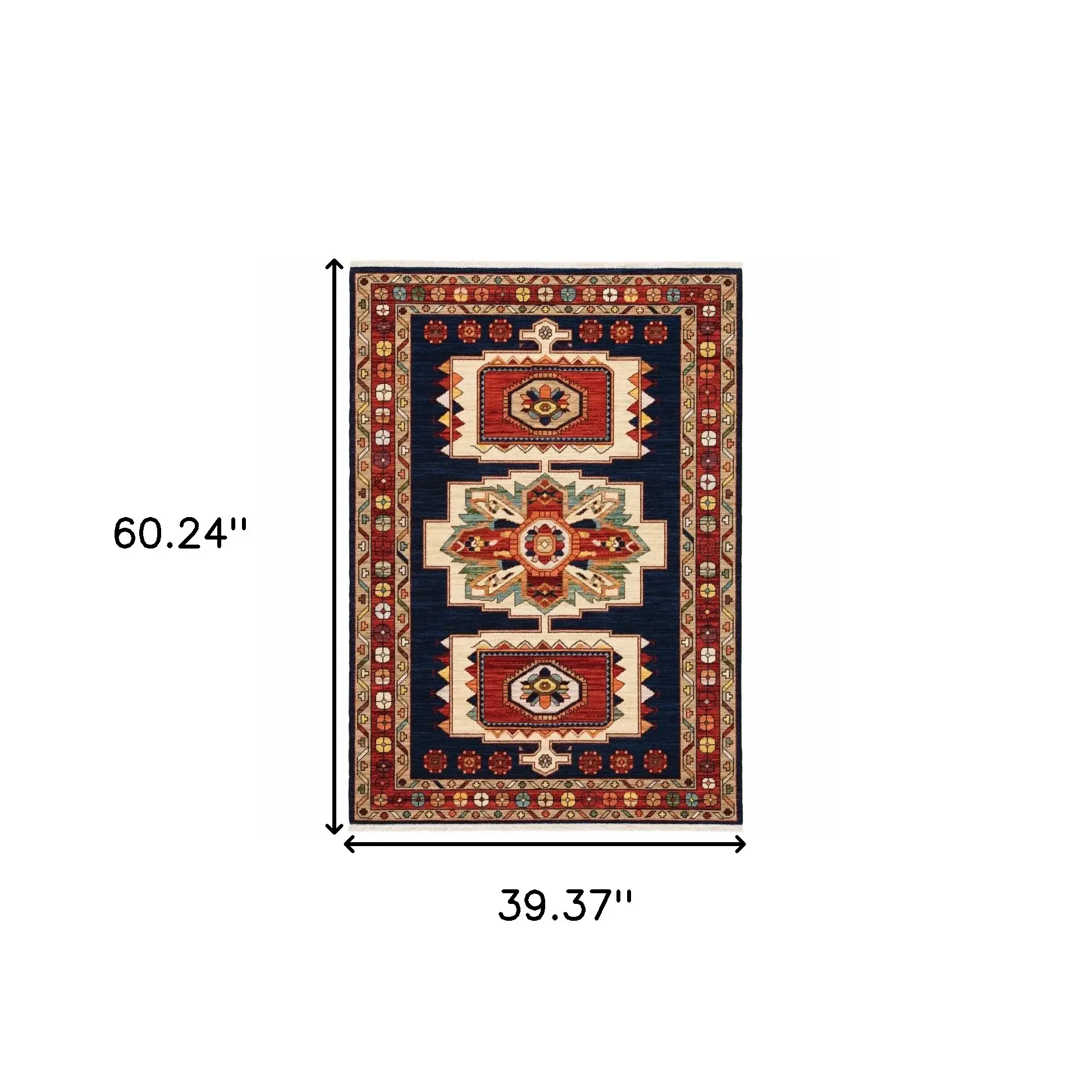 3' X 5' Blue Red Machine Woven Medallions Indoor Area Rug - Image 5