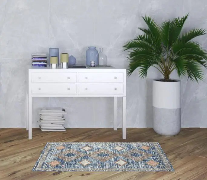 3' X 5' Blue Southwestern Power Loom Non Skid Area Rug - Image 2