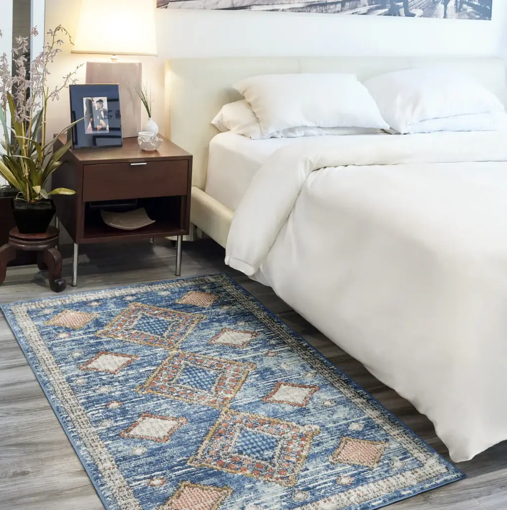 3' X 5' Blue Southwestern Power Loom Non Skid Area Rug - Image 9