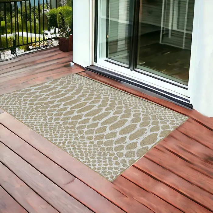3' X 5' Brown and Ivory Abstract Indoor Outdoor Area Rug