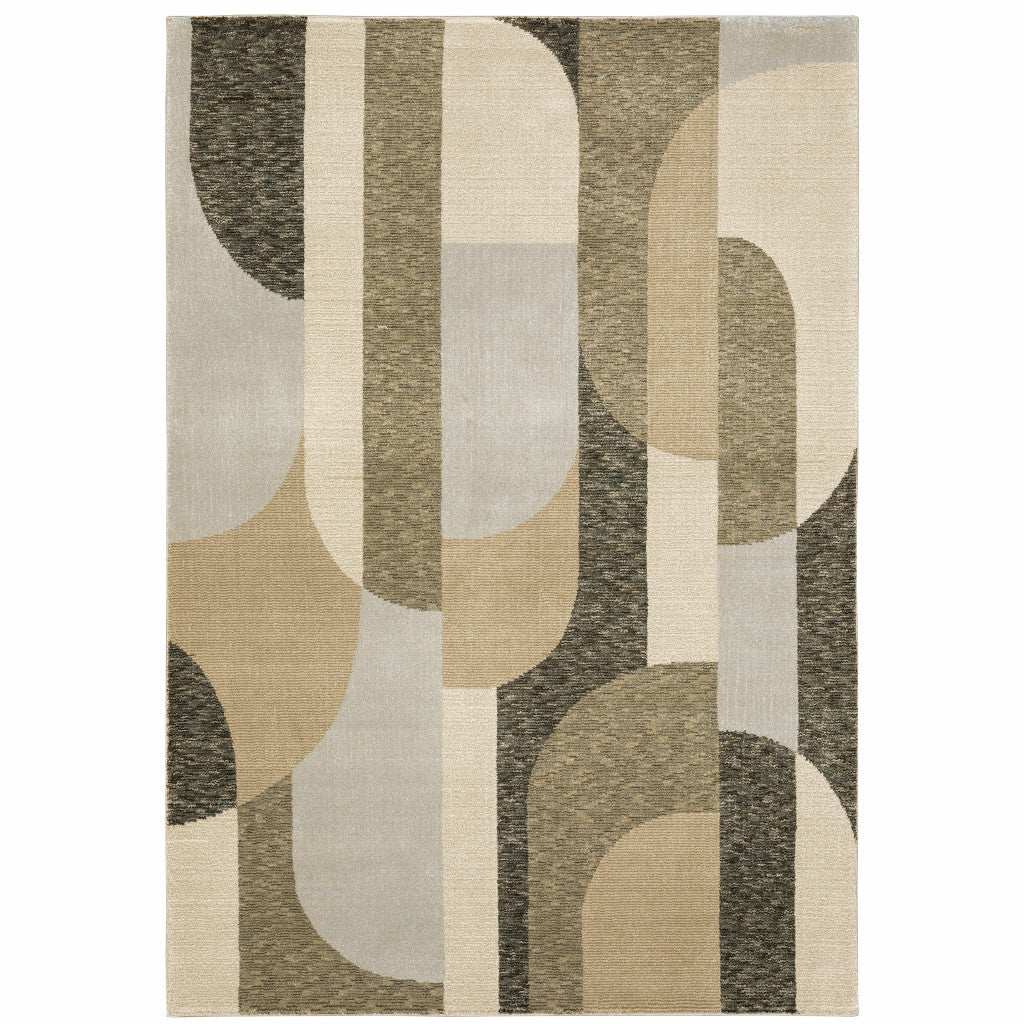 3' X 5' Brown and Ivory Geometric Power Loom Area Rug - Image 2
