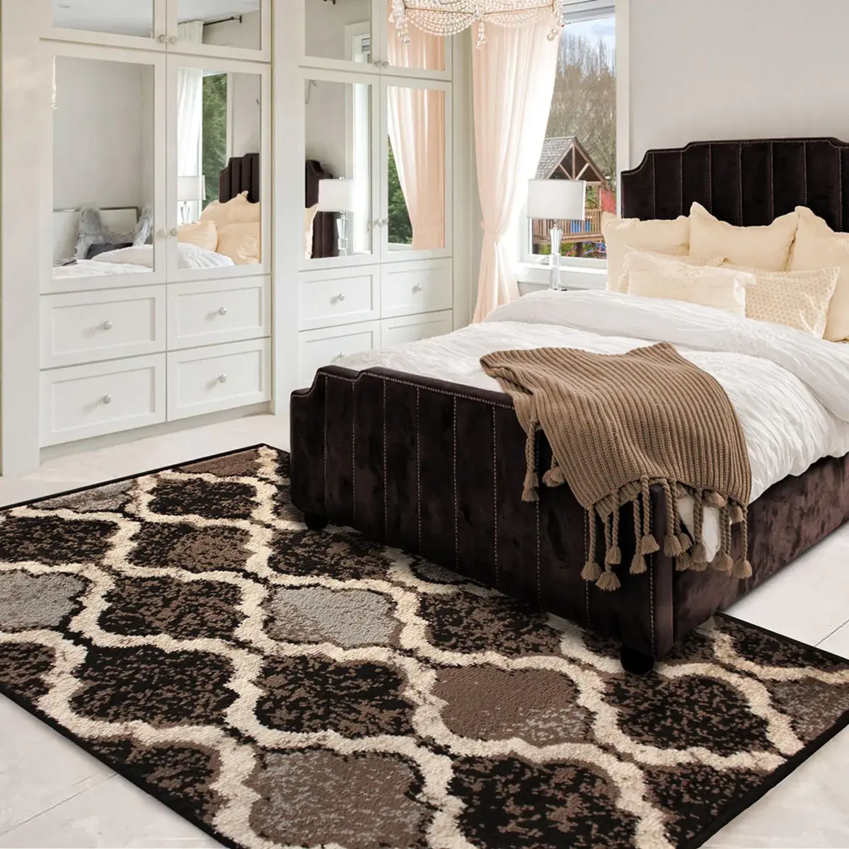 3' X 5' Chocolate Quatrefoil Power Loom Distressed Stain Resistant Area Rug - Image 6