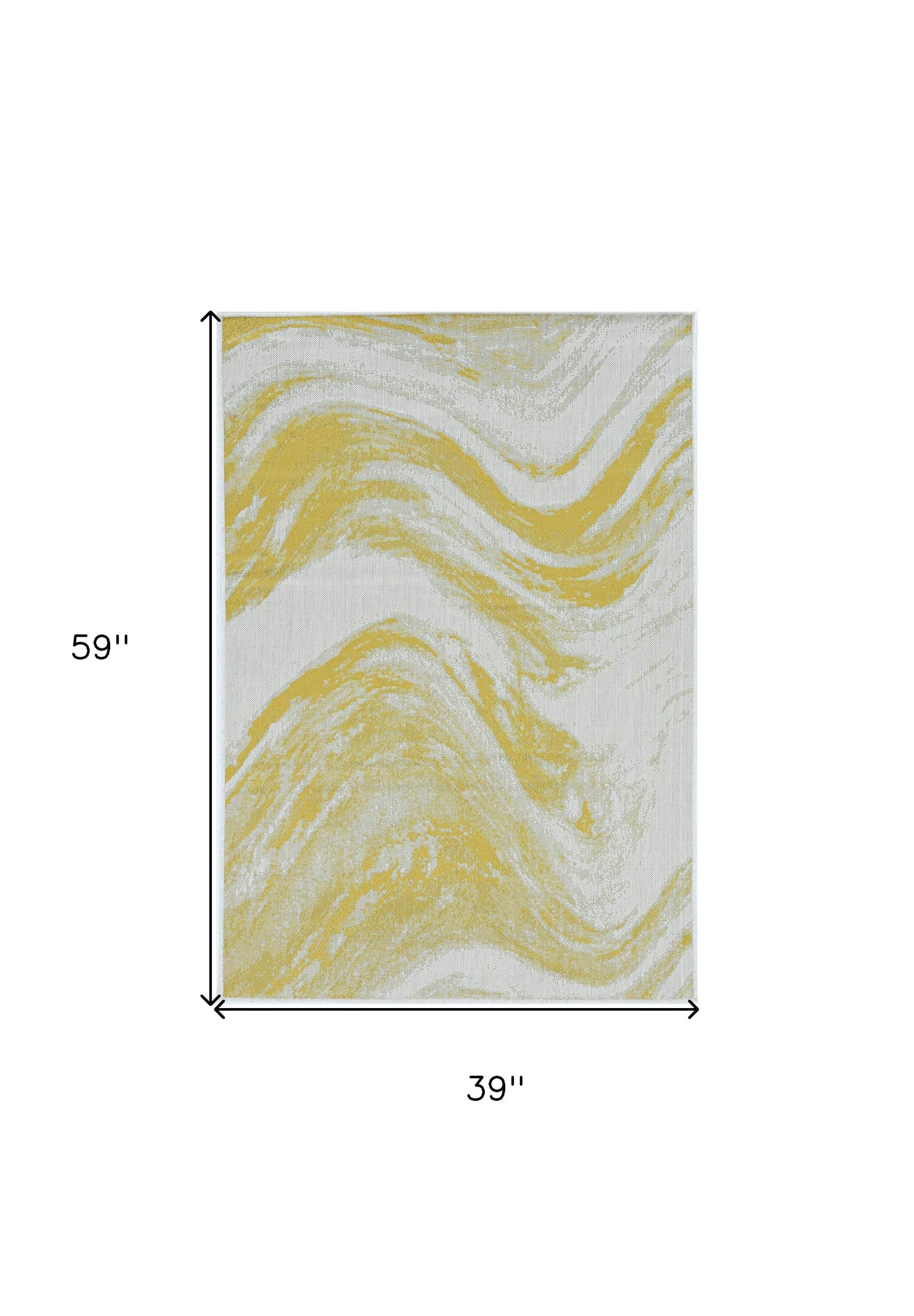 3' X 5' Gold and Ivory Abstract Area Rug - Image 3