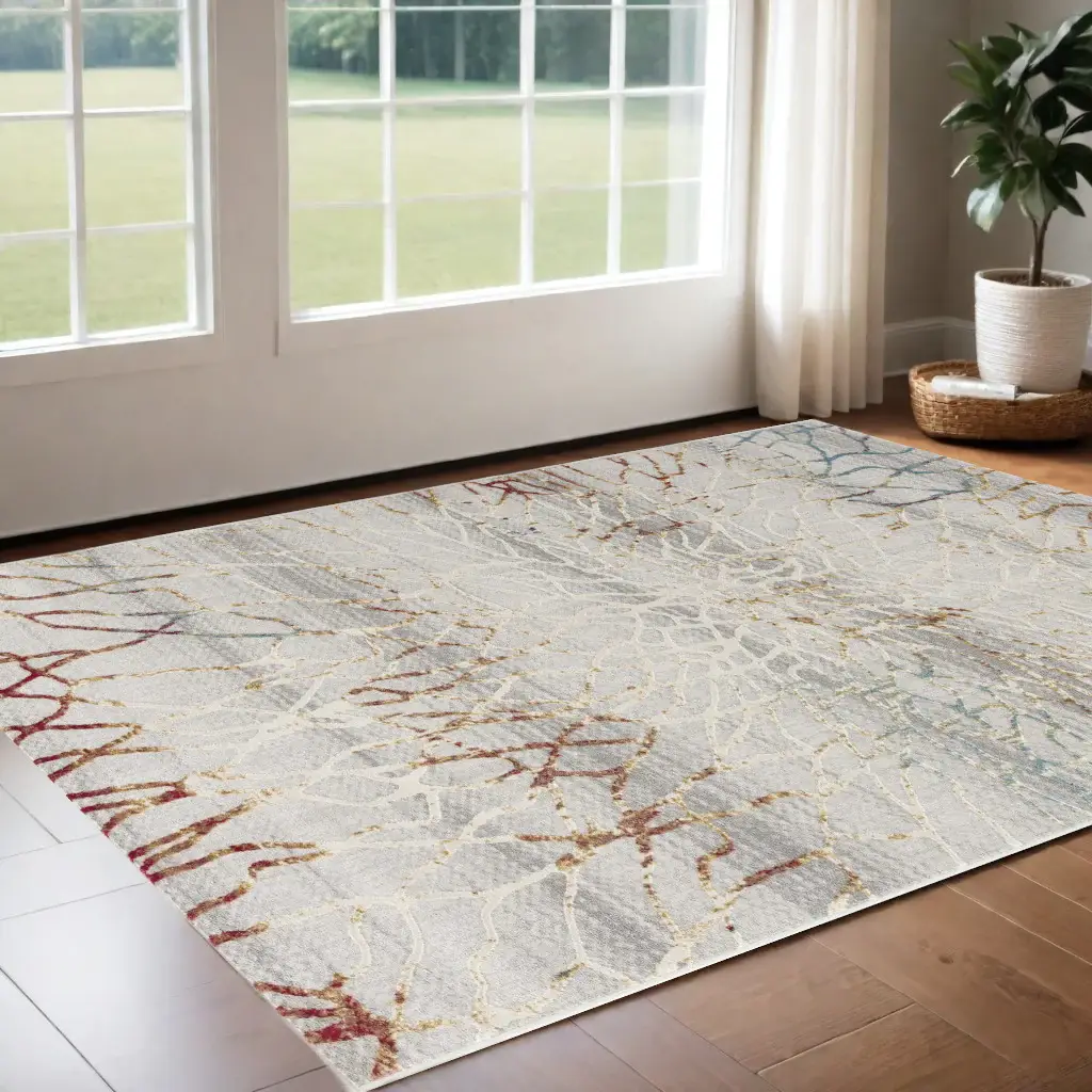 3' X 5' Gold And Ivory Abstract Branches Area Rug - Image 2