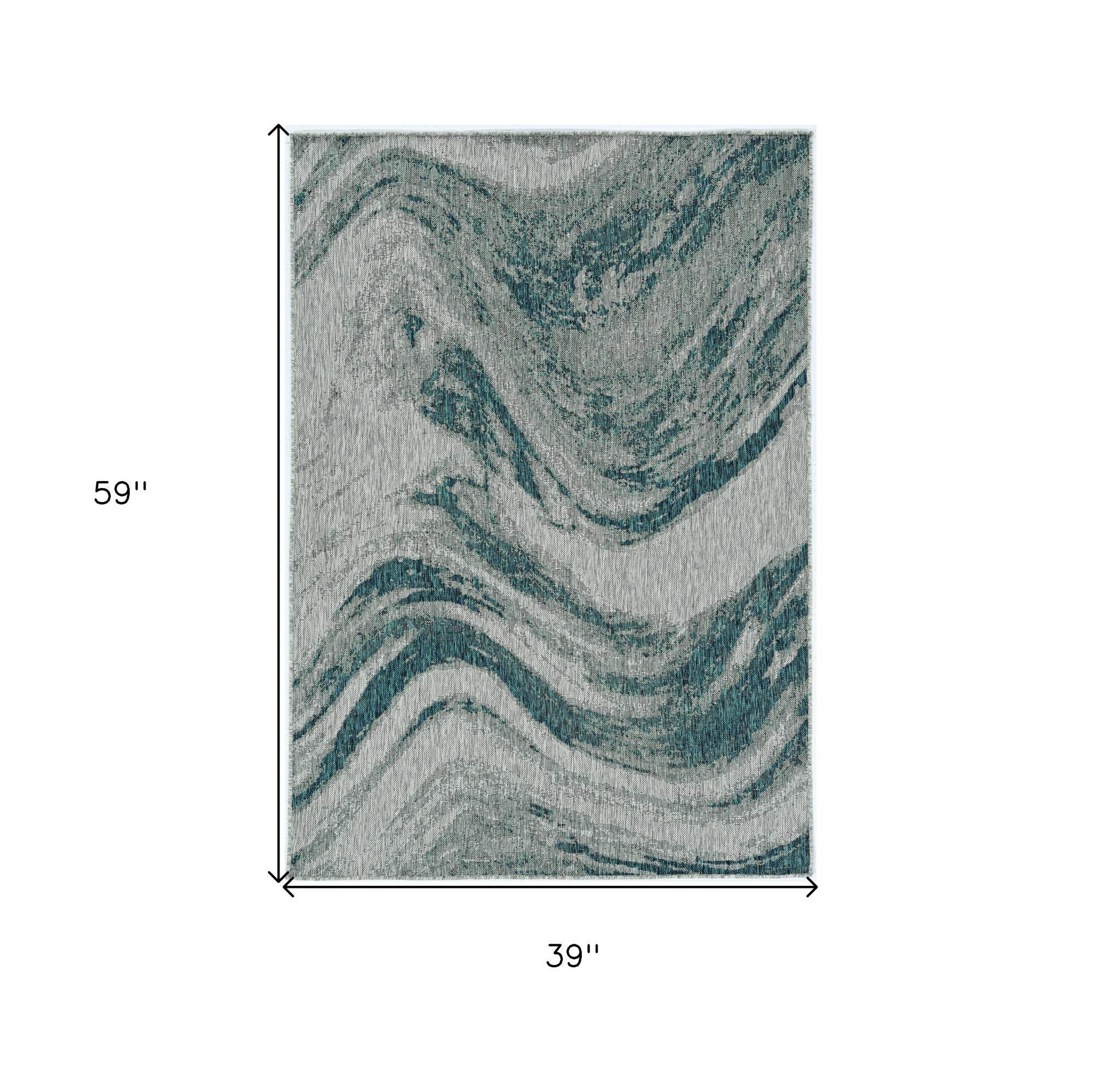 3' X 5' Gray Abstract Indoor Outdoor Area Rug - Image 3