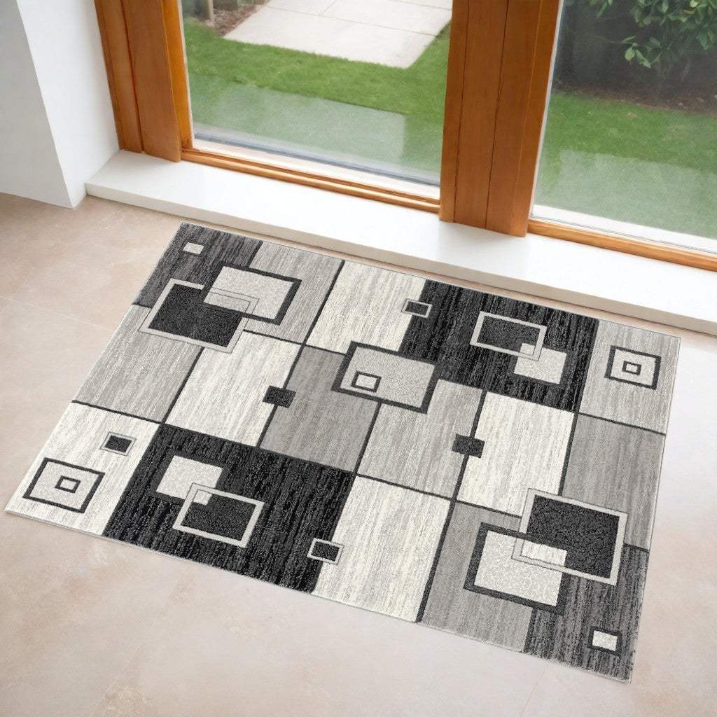3' X 5' Gray Abstract Power Loom Area Rug