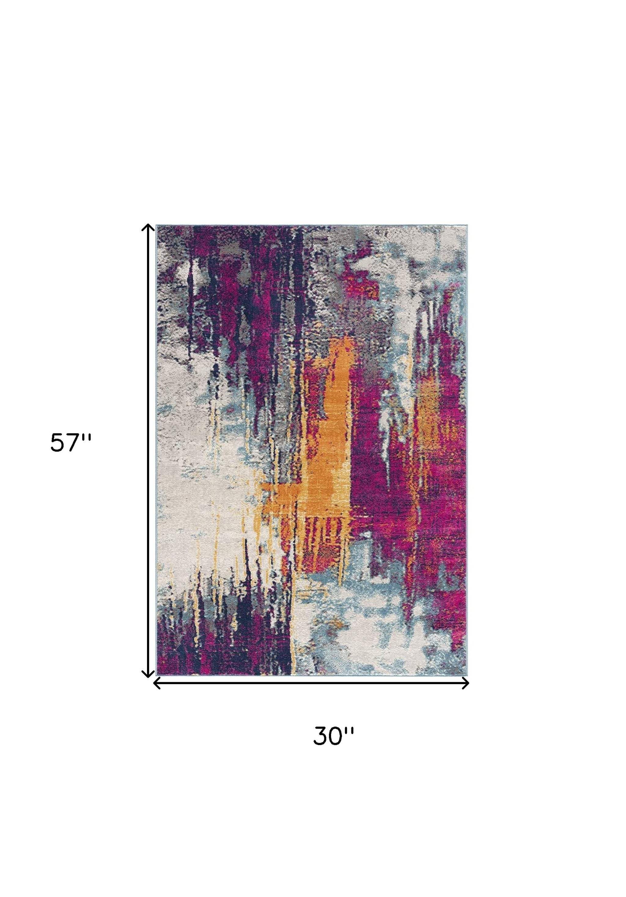 3' X 5' Gray and Ivory Abstract Area Rug - Image 3